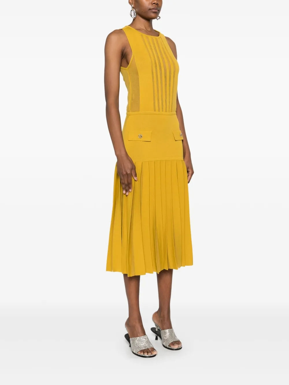 ELISABETTA FRANCHI Semi Sheer-Panel Knit Midi Dress
