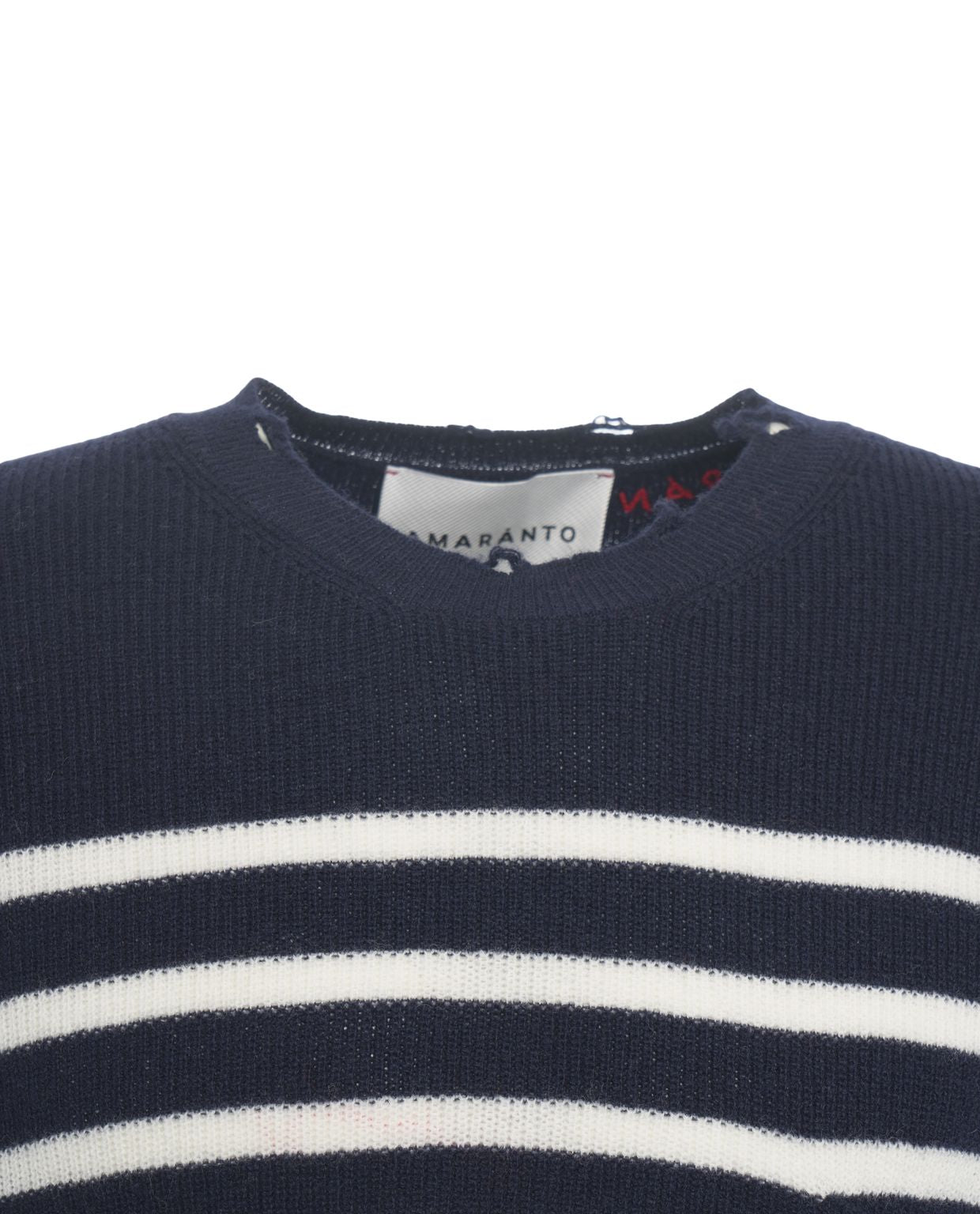 AMARANTO Striped Pullover Sweater with Fringed Hem - FW25
