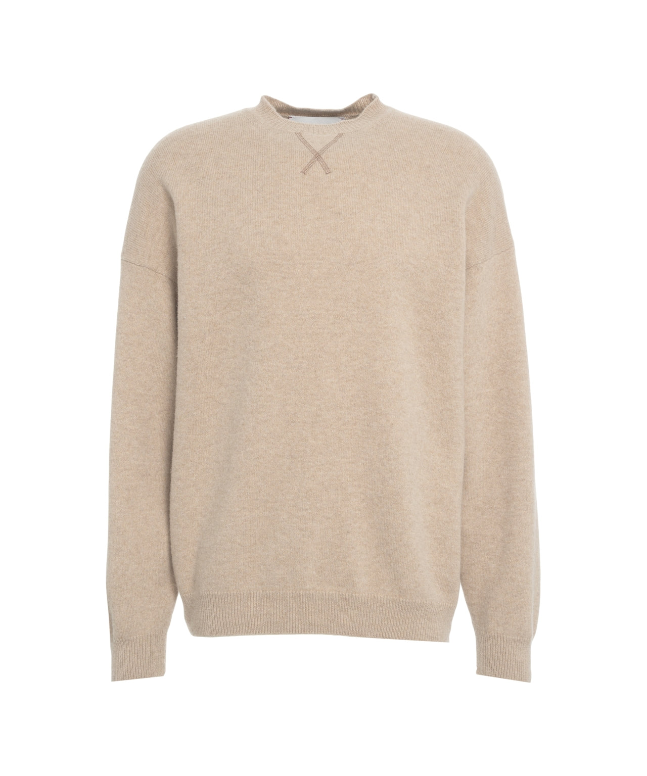 AMARANTO Beige Wool Pullover - Men's High-Quality Knitwear
