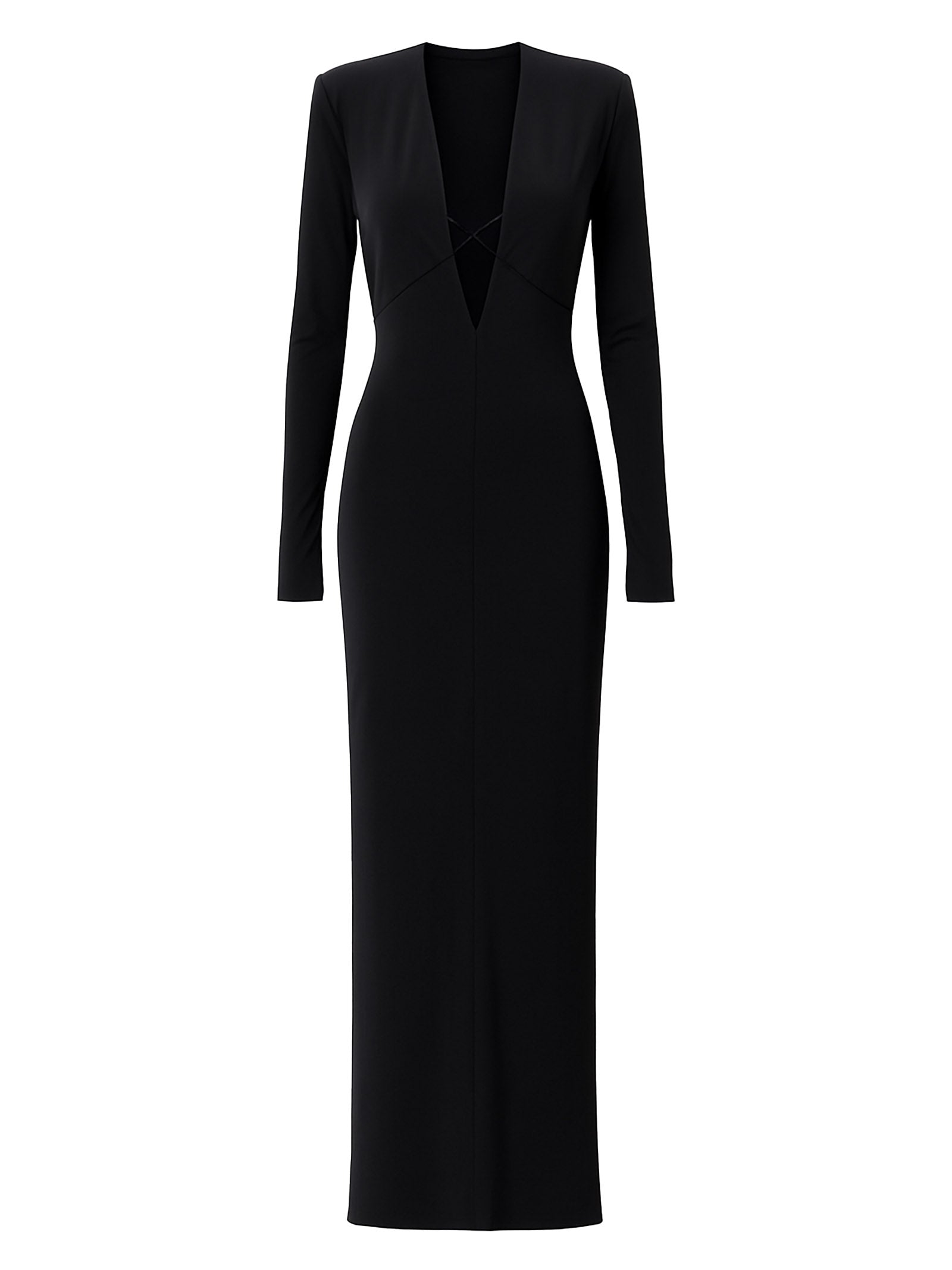 AMAZUIN Elegant Plunge V-Neck Stretch Long Dress for Women