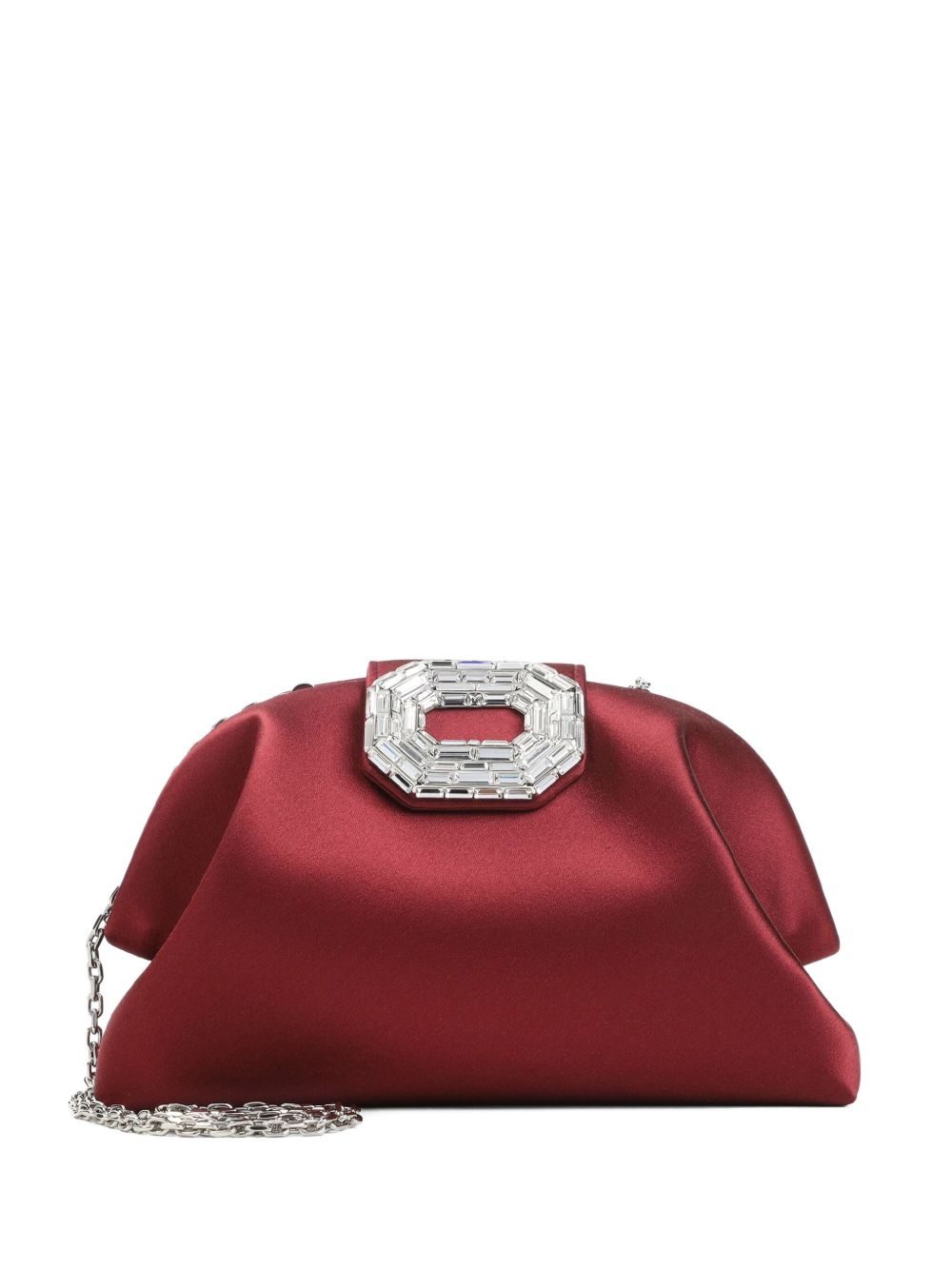 AMINA MUADDI Mini Satin Clutch with Mirrored Accent and Chain Strap