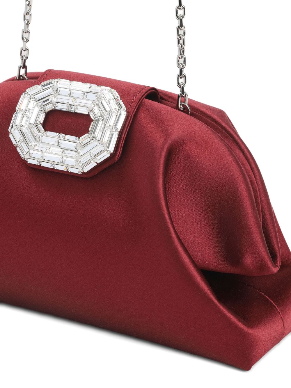 AMINA MUADDI Mini Satin Clutch with Mirrored Accent and Chain Strap