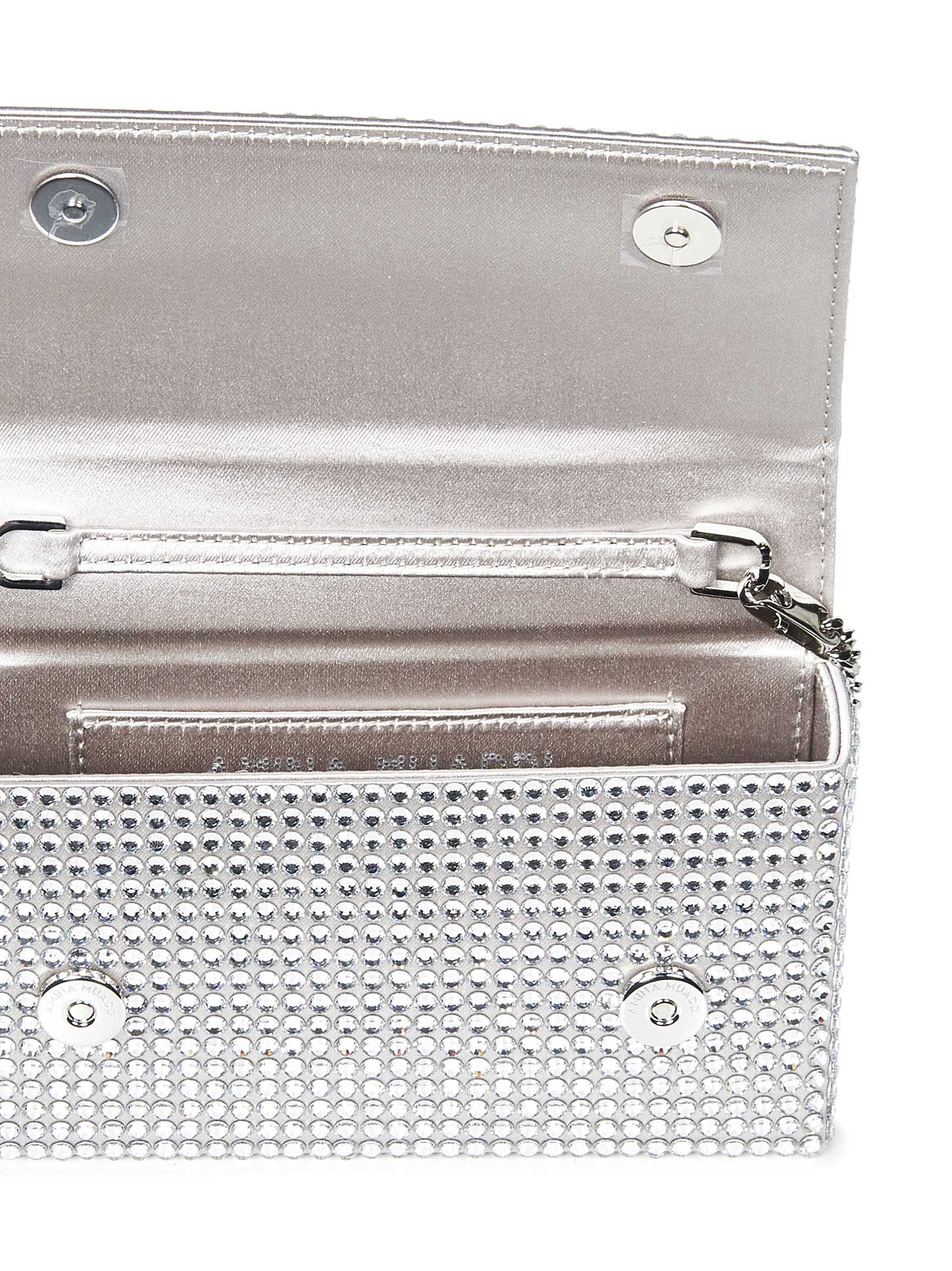 AMINA MUADDI Mini Satin Clutch with Crystal Embellishments - Dimensions: 29.5cm x 11cm x 5cm
