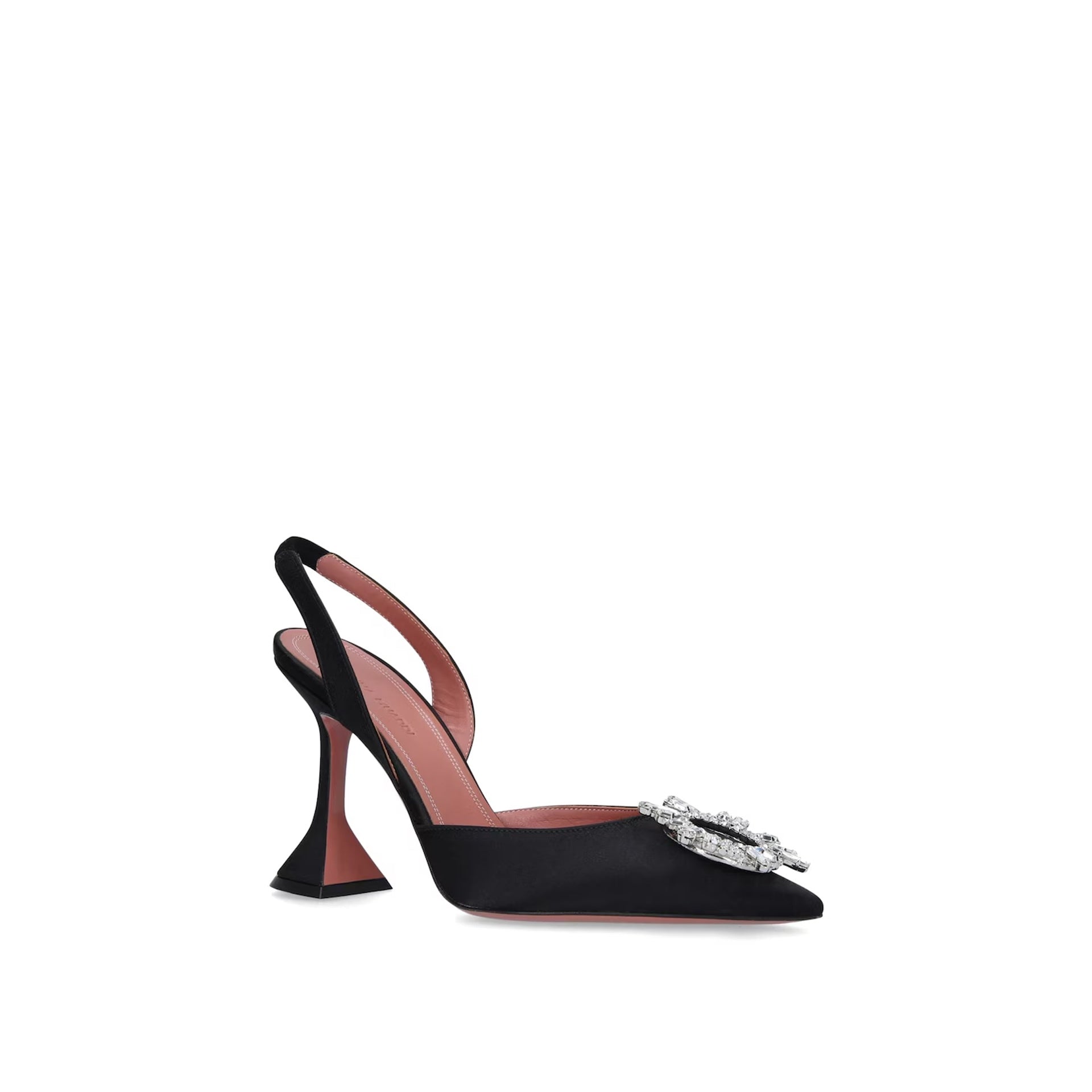 AMINA MUADDI Satin Slingback Pumps with Crystal Detail - 9.5 cm Heel