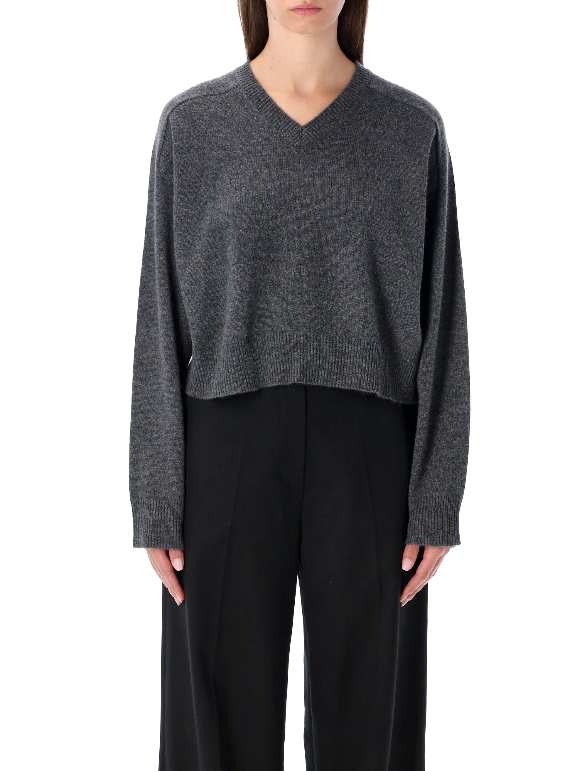 LOULOU Cropped Cashmere V-Neck Sweater