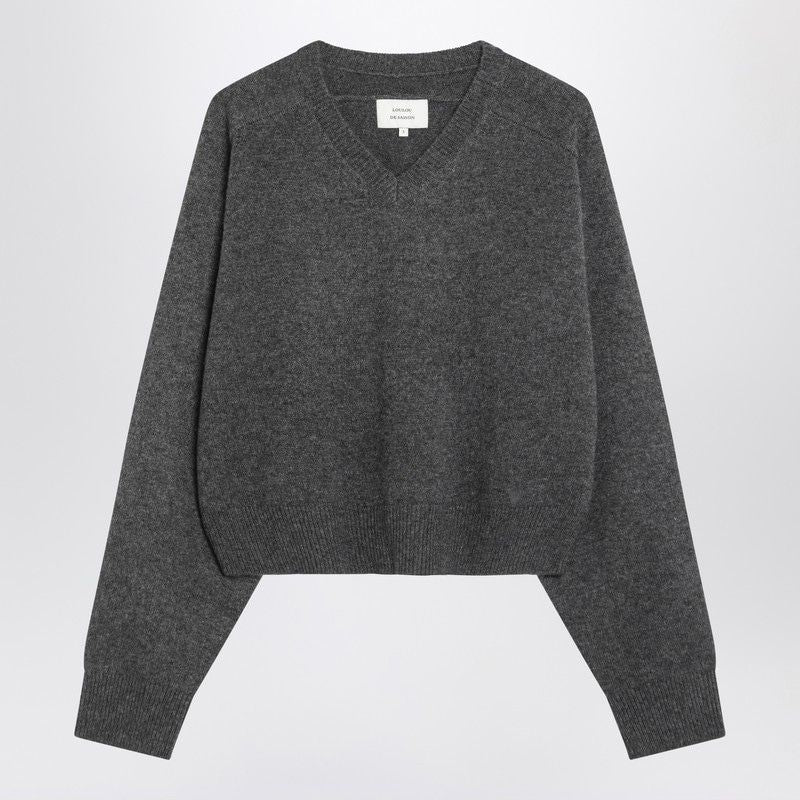 LOULOU DE SAISON Cashmere V-Neck Sweater with Dropped Shoulders