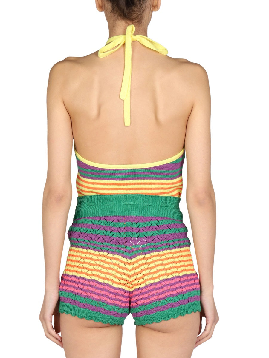 GALLO 1927 Chic Striped Pattern Top with Back Knot Closure