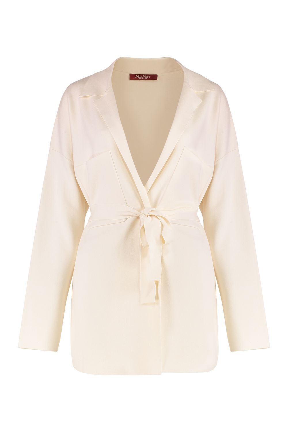 MAX MARA STUDIO Belted Cardigan with Lapel Collar for Women