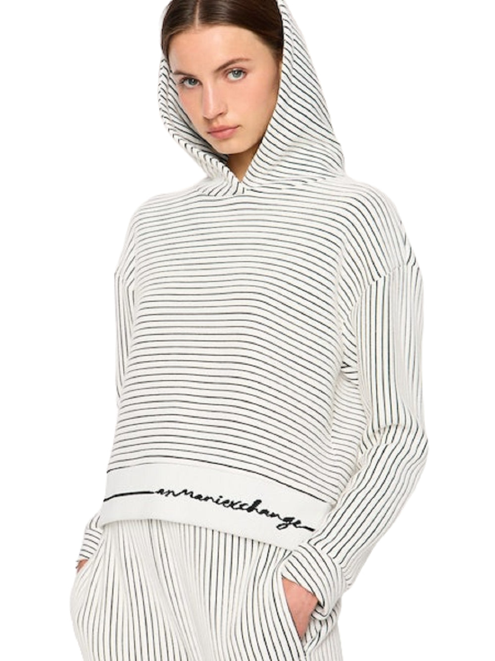 ARMANI EXCHANGE Women's Hoodie Sweatshirt with Striped Design