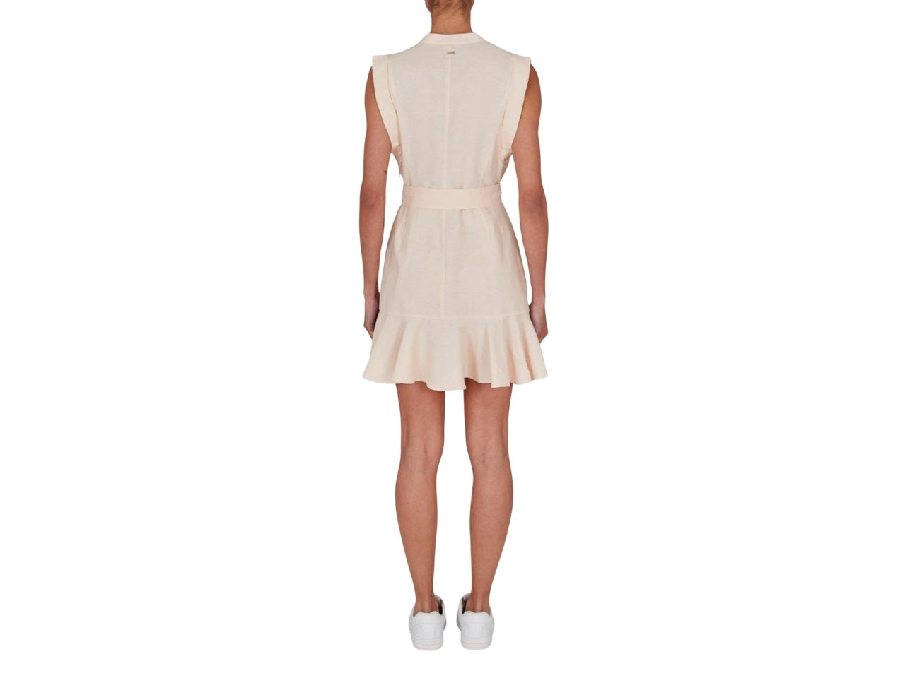 ARMANI EXCHANGE Elegant Sleeveless Dress with Mandarin Collar and Flounced Hem