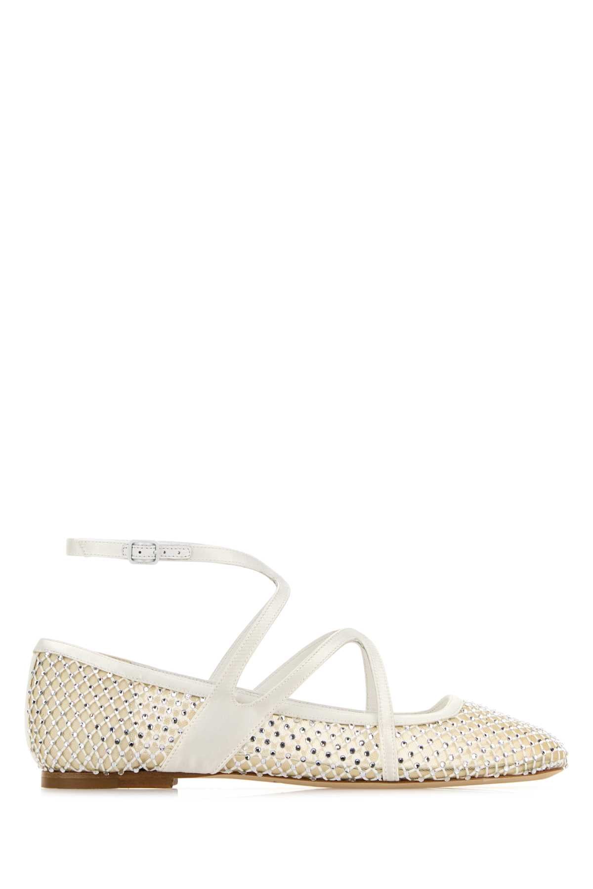 JIMMY CHOO Embellished Mesh Astoria Ballerinas - Women's Flat