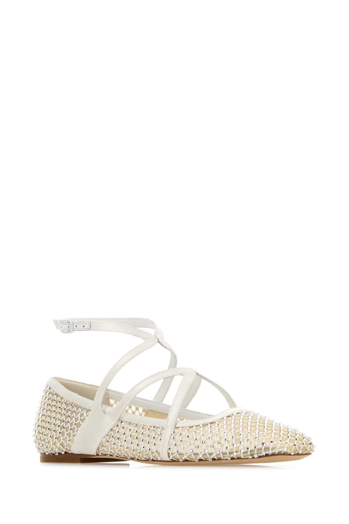 JIMMY CHOO Embellished Mesh Astoria Ballerinas - Women's Flat