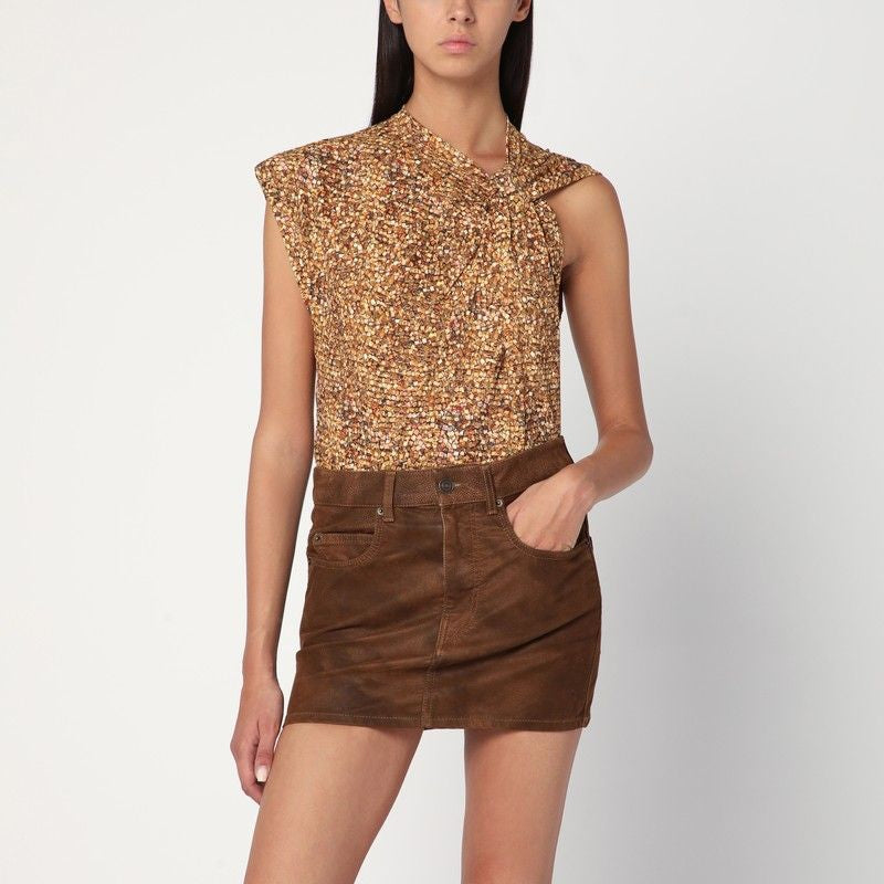 ISABEL MARANT Asymmetrical Nayda T-Shirt with Ochre Print - Women's