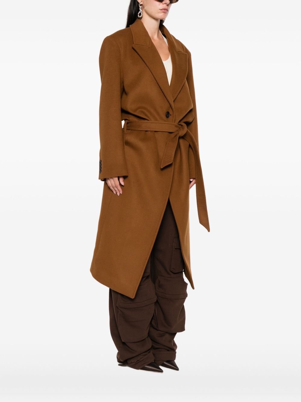 ATTICO Long Belted Camel Jacket for Women