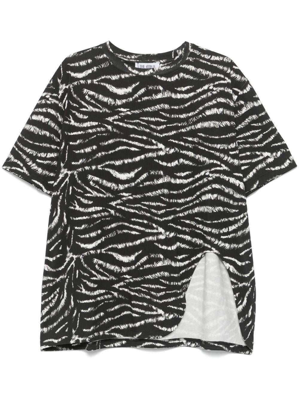 ATTICO Oversized Zebra Print T-Shirt with Stylish Slit - Mini