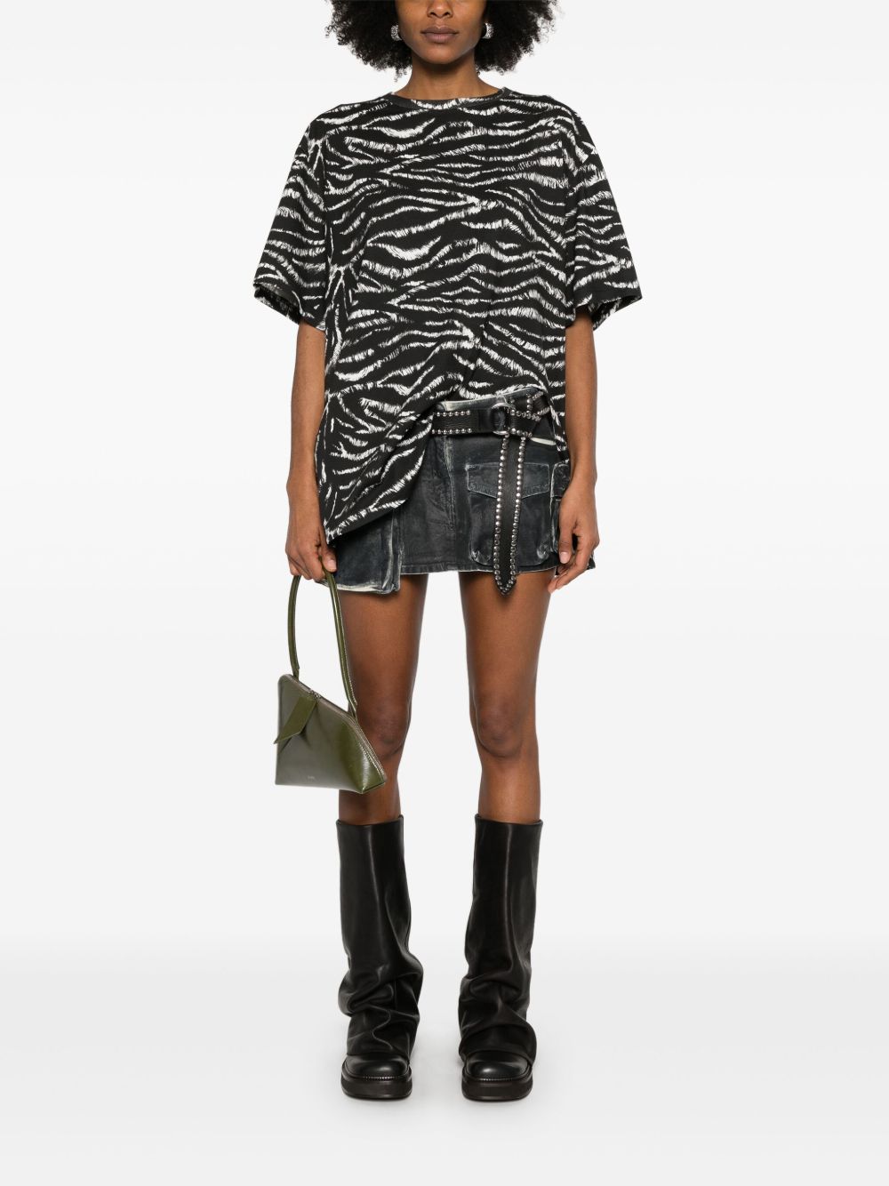 ATTICO Oversized Zebra Print T-Shirt with Stylish Slit - Mini