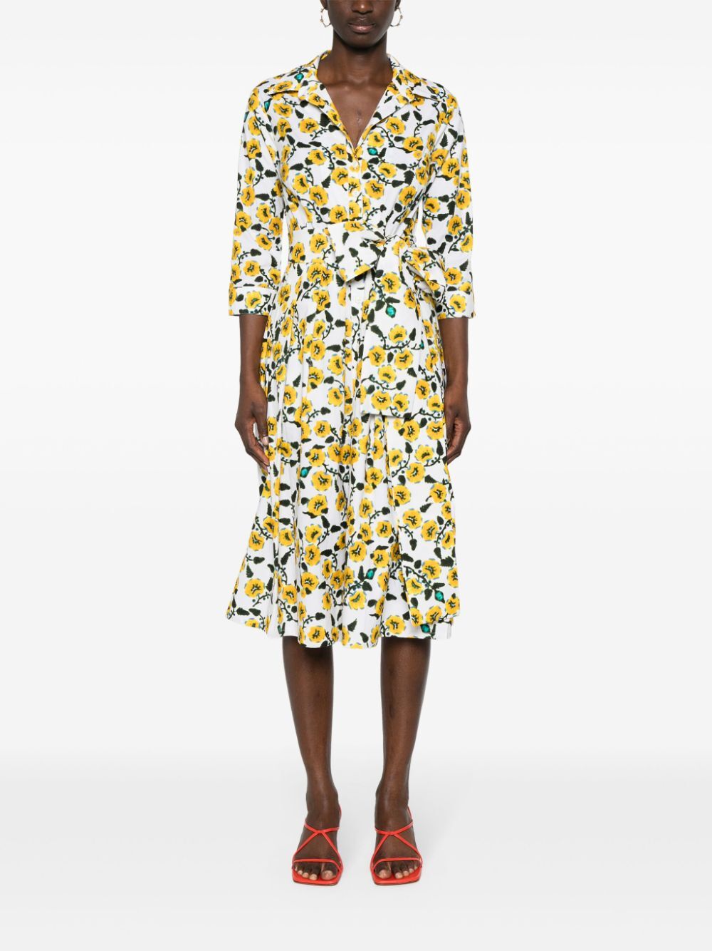 SAMANTHA SUNG Audrey 3/4 Sleeve Shirt Collar Long Dress