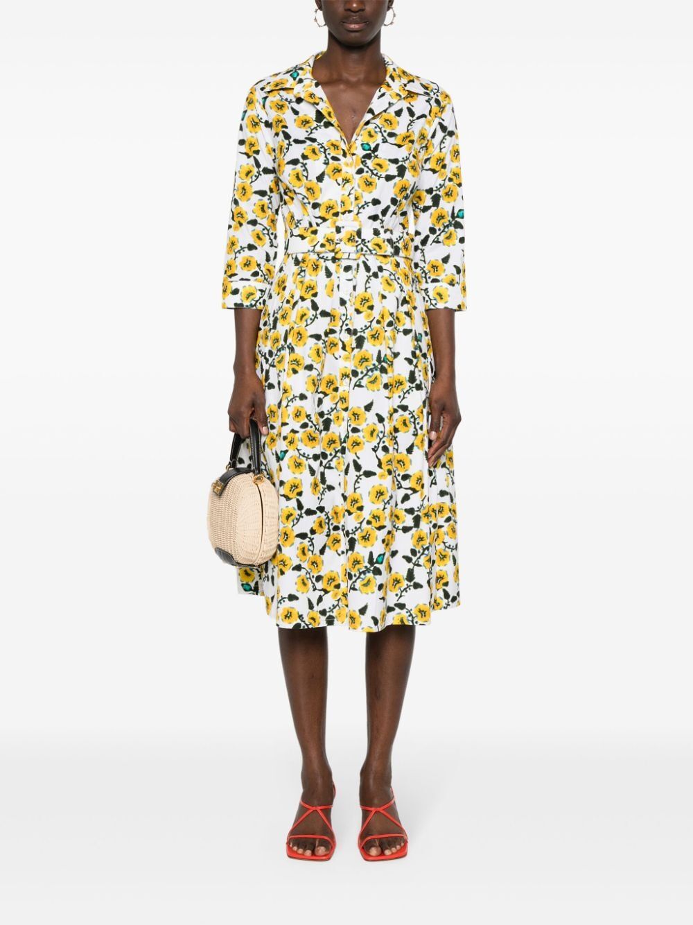 SAMANTHA SUNG Audrey 3/4 Sleeve Shirt Collar Long Dress