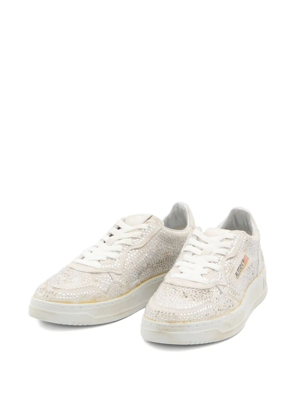 AUTRY Worn-Out Effect Suede Low Sneakers with Rhinestones