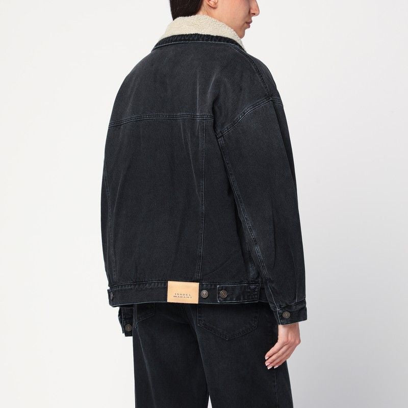 ISABEL MARANT Faded Effect Denim Jacket with Faux Fur Lining