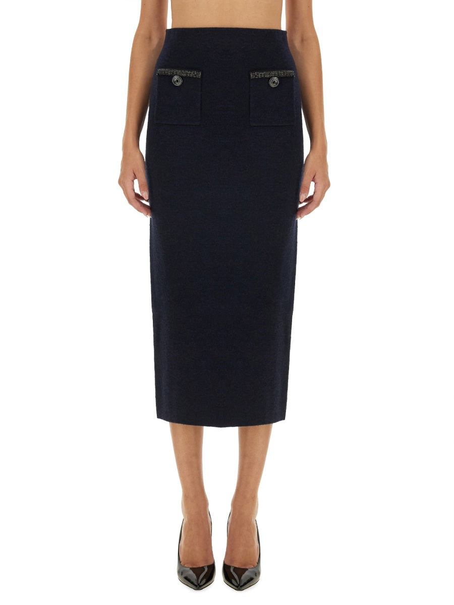 SELF-PORTRAIT Embellished Knit Midi Skirt