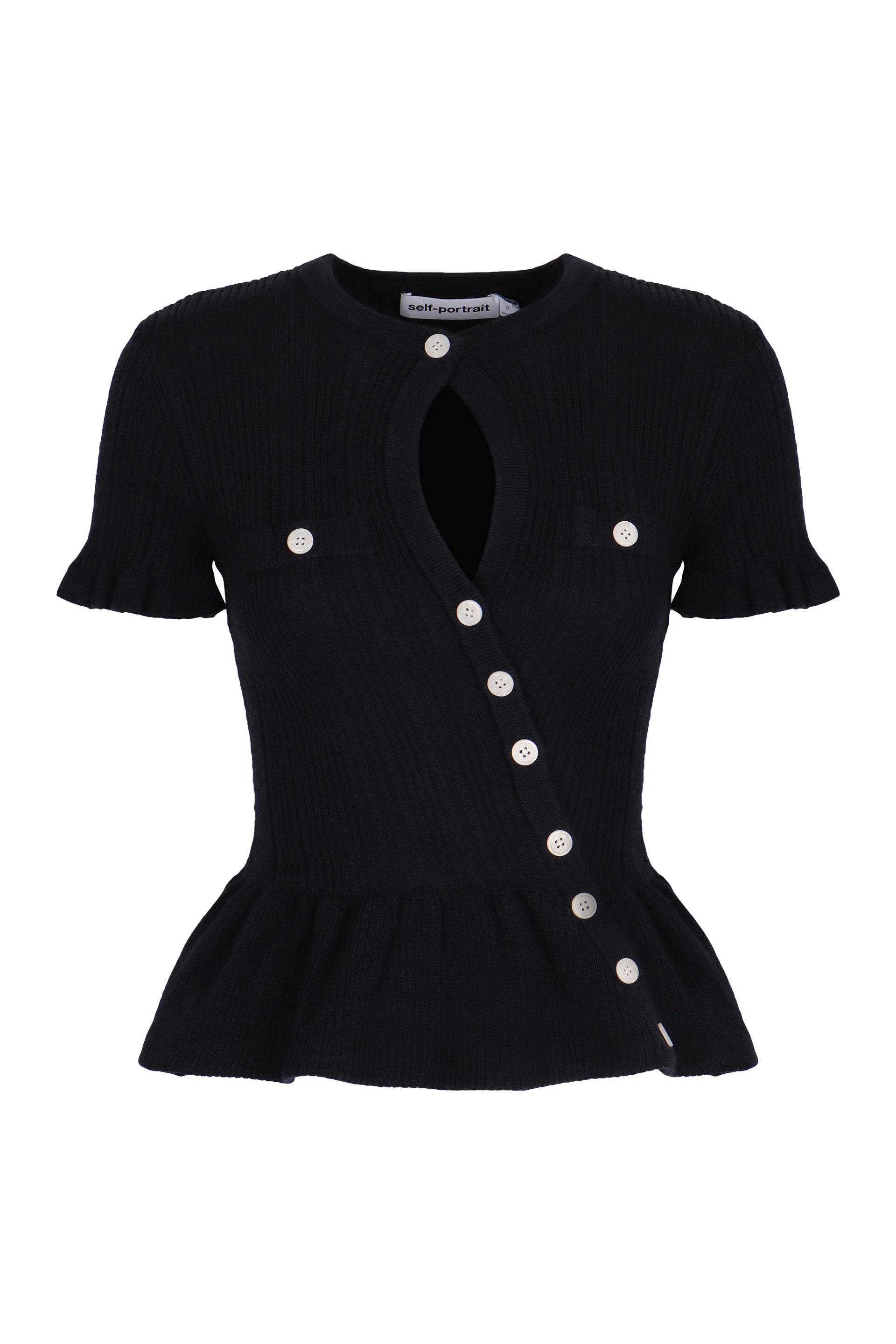 SELF-PORTRAIT Asymmetrical Knit Peplum Top