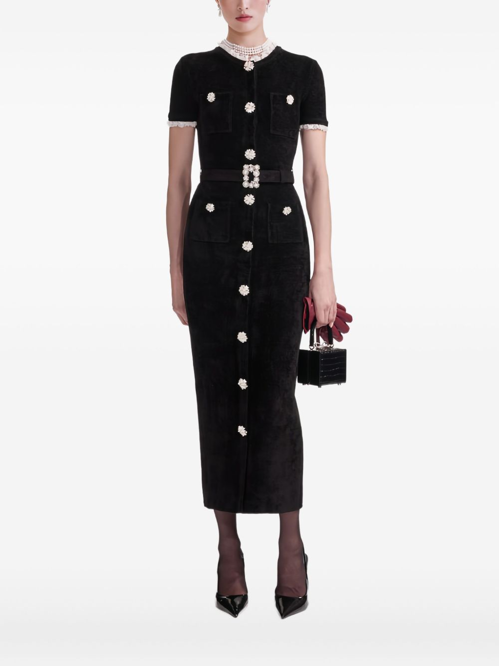 SELF-PORTRAIT Midi Dress with Pearl Embellishments
