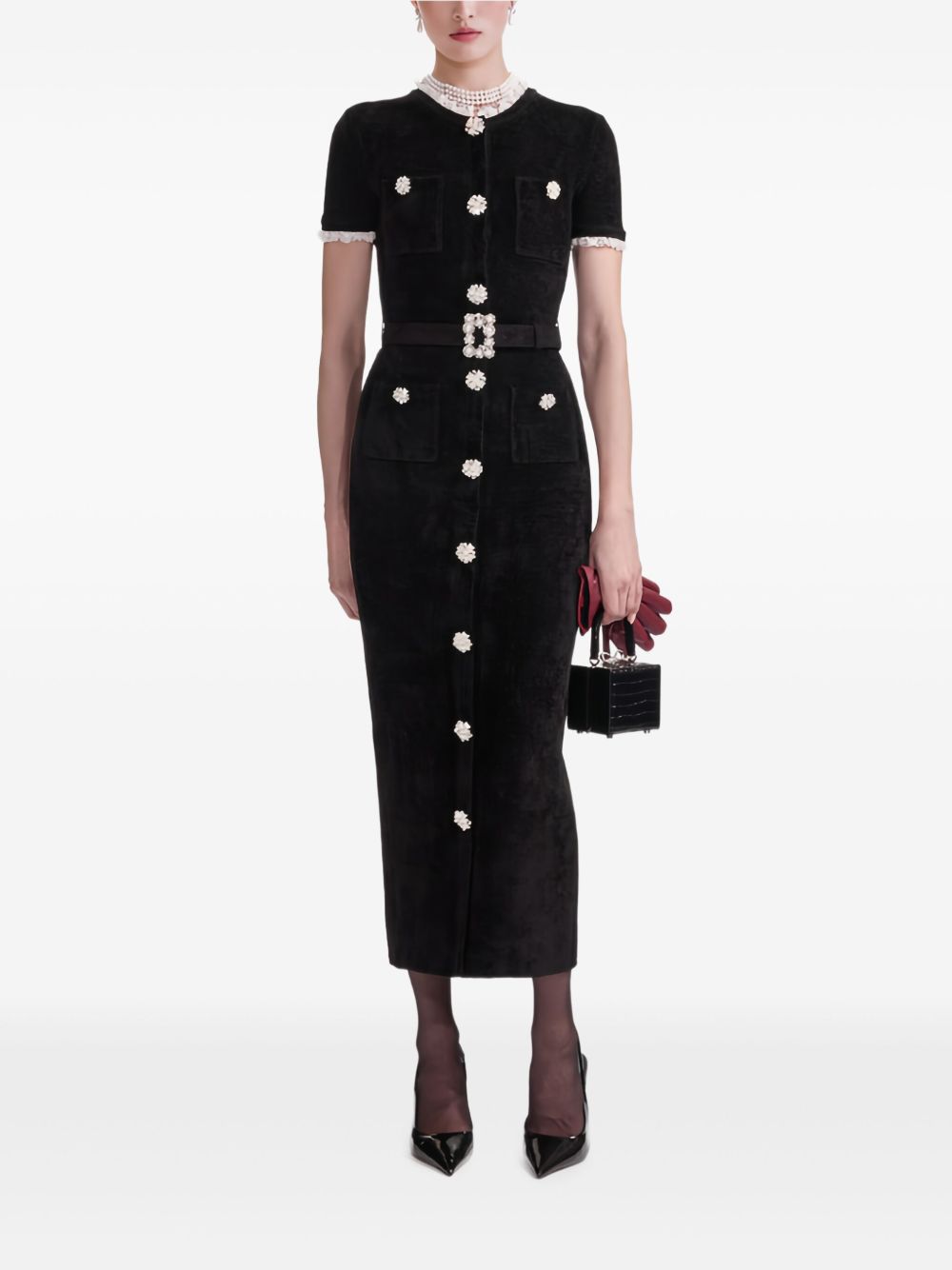 SELF-PORTRAIT Midi Dress with Pearl Embellishments