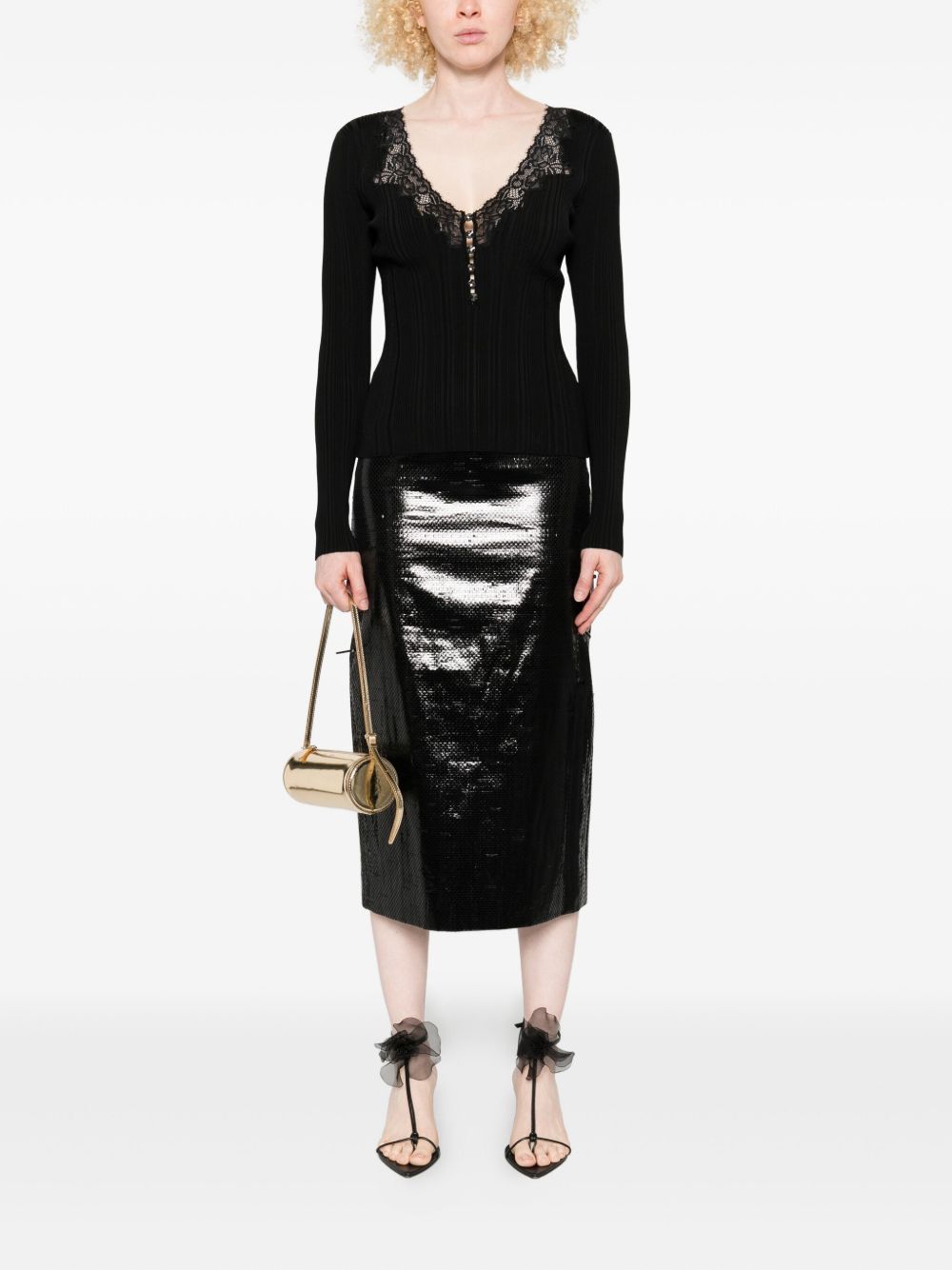 SELF-PORTRAIT Button Front Long Sleeve V-Neck Sweater