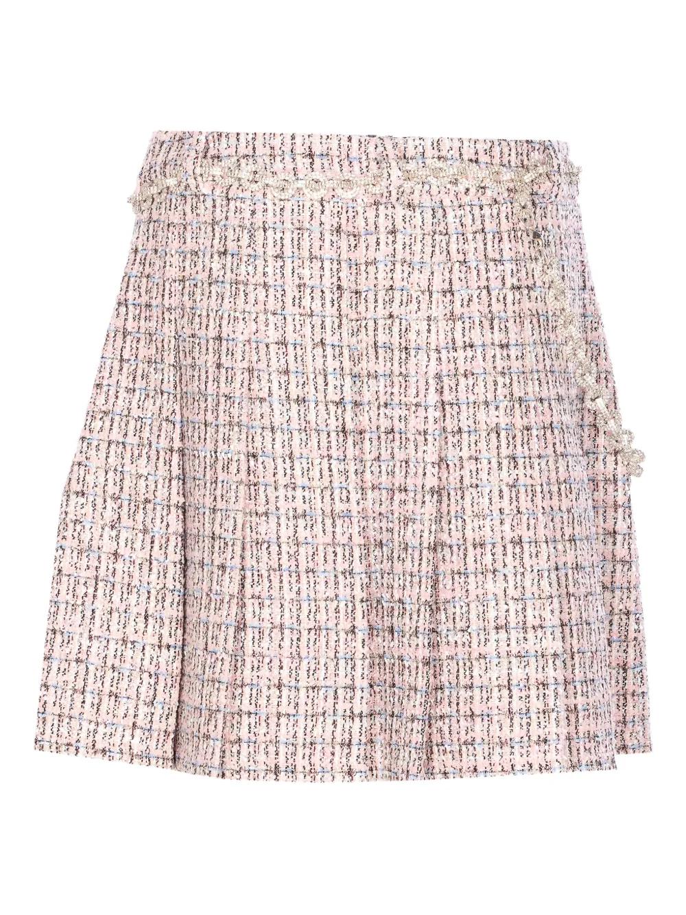 SELF-PORTRAIT Pleated Mini Skirt with Crystal Chain Belt - Size 6