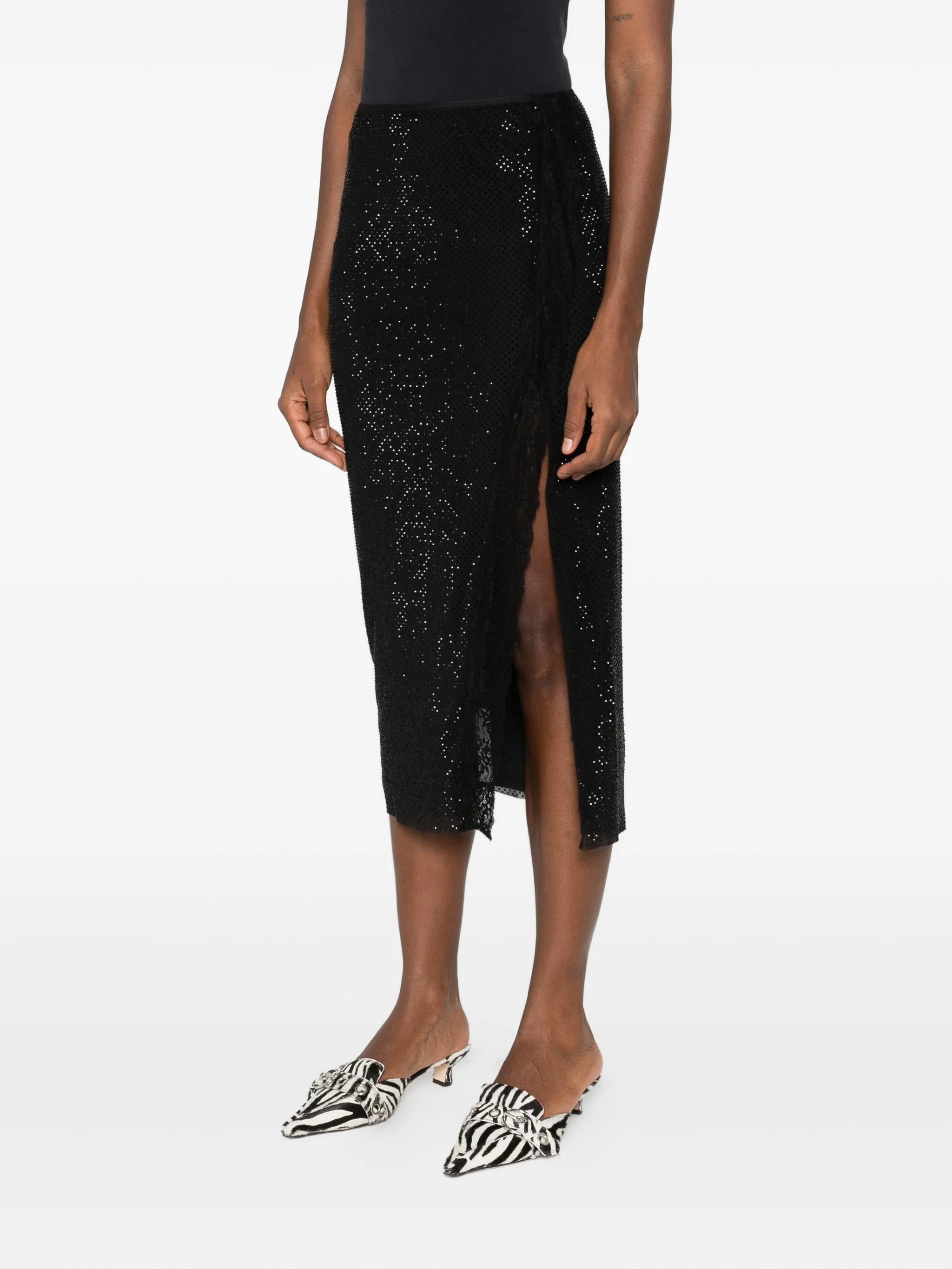 SELF-PORTRAIT Elegant Midi Skirt with Dazzling Rhinestones