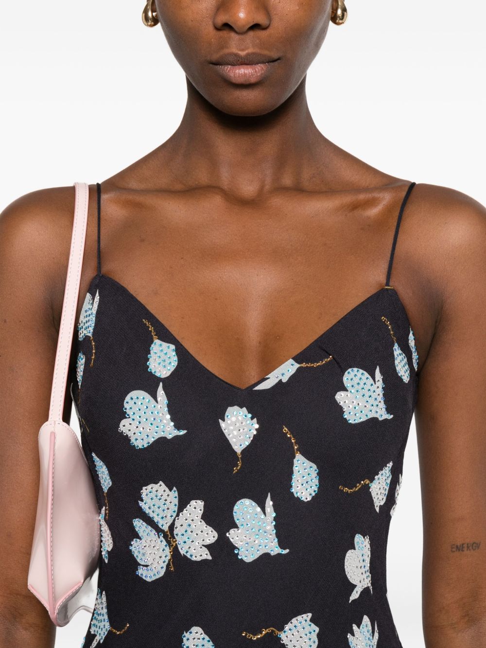 SELF-PORTRAIT Strapless Floral Rhinestone Midi Dress - Size 6