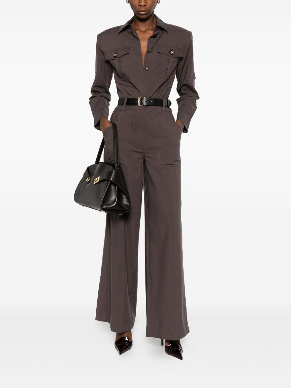 SELF-PORTRAIT Relaxed Fit Twill Jumpsuit - Size 6