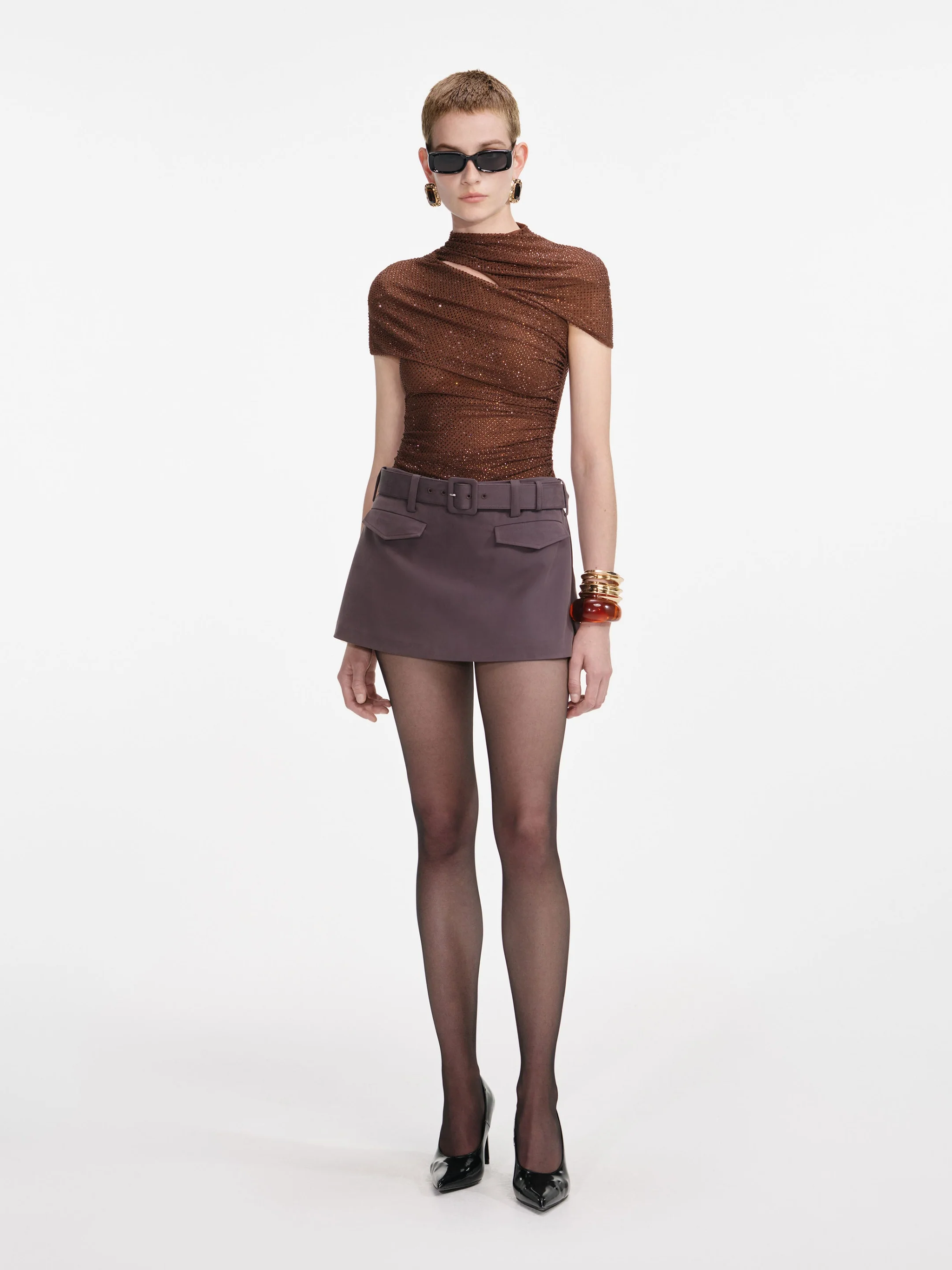 SELF-PORTRAIT Rhinestone Knit Top with Cut-Out - Size 6