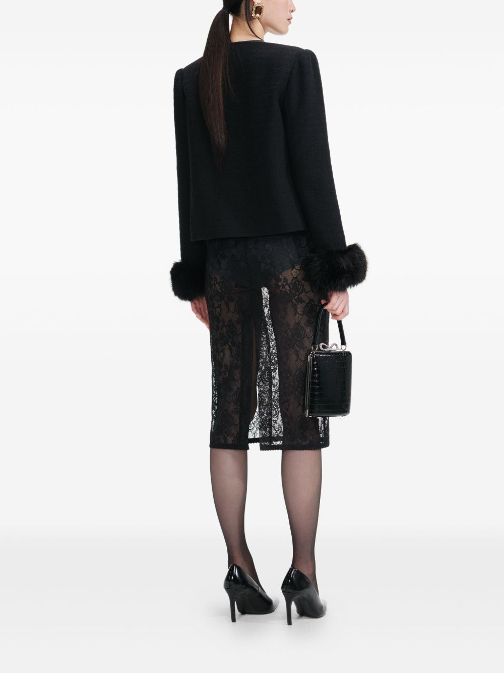 SELF-PORTRAIT Refined Bouclé Jacket with Removable Faux Fur Cuffs - Size 8