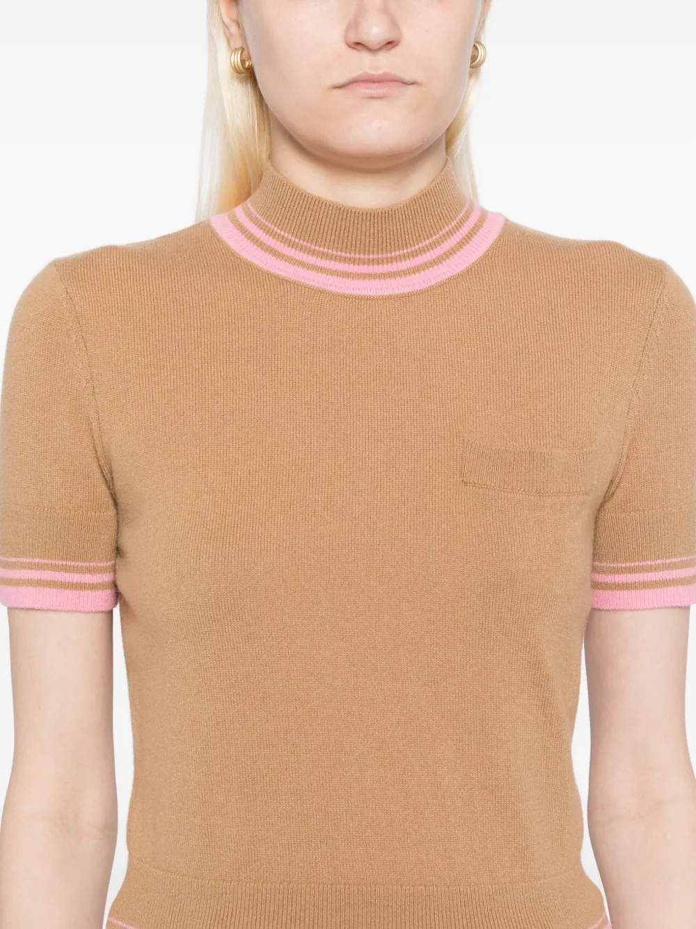SELF-PORTRAIT Fitted High Neck Contrast Stripe Knit Top