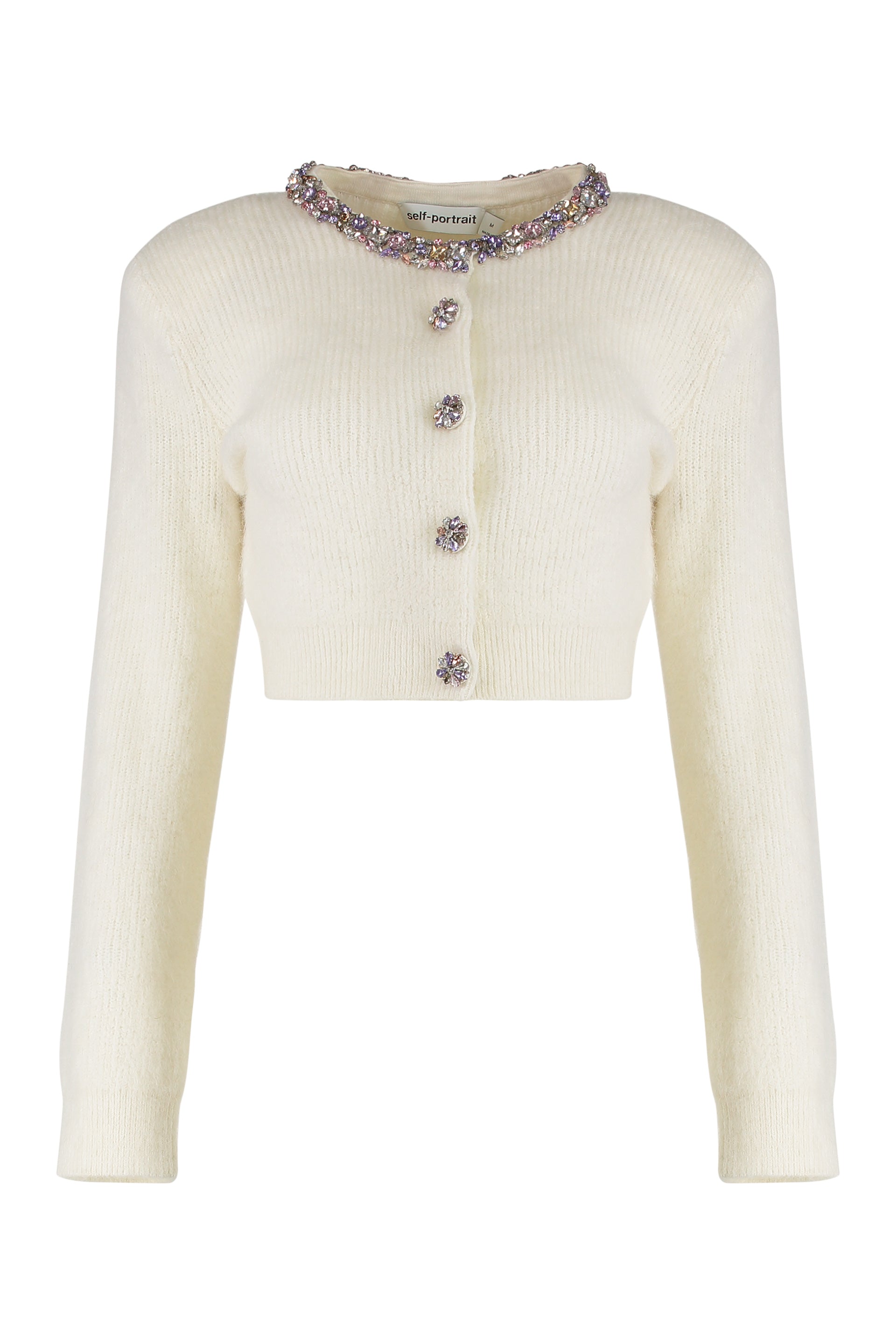 SELF-PORTRAIT Wool-Blend Cardigan with Rhinestone Buttons