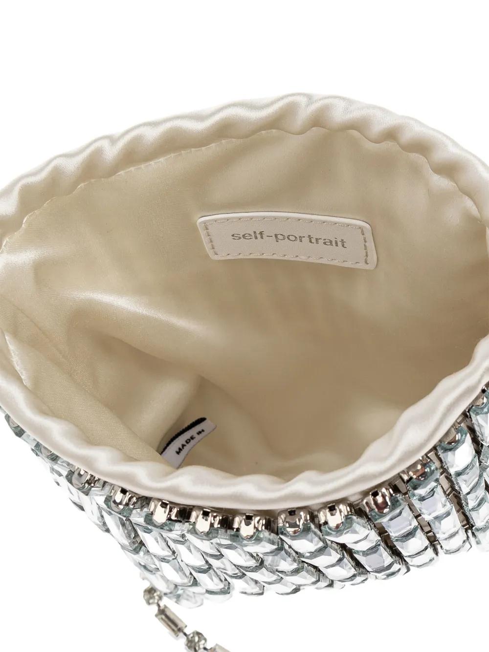 SELF-PORTRAIT Crystal Adorned Drawstring Mini Tote Handbag