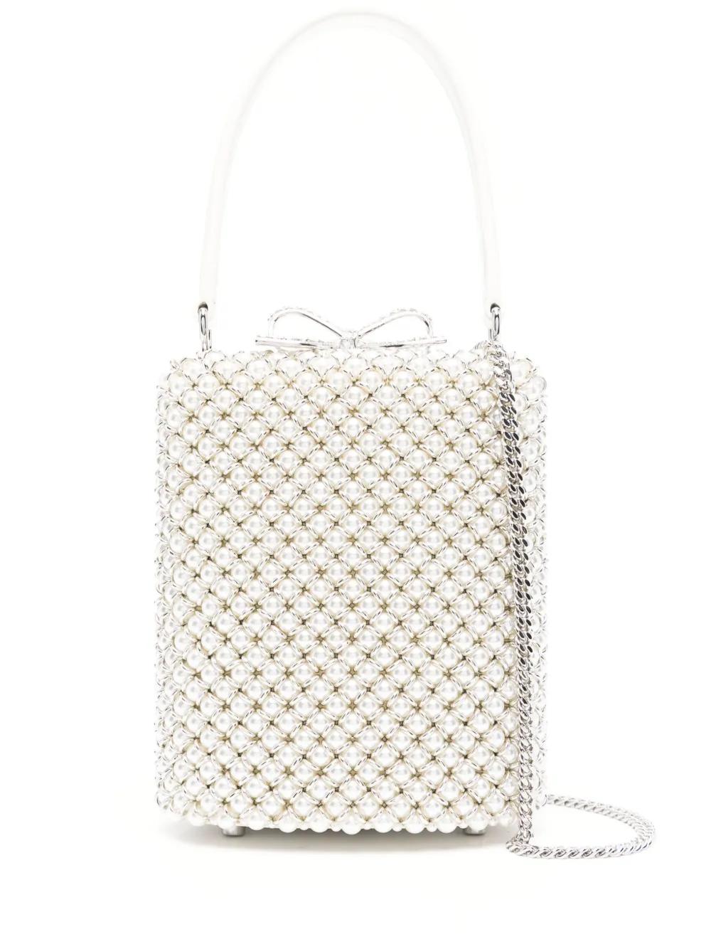 SELF-PORTRAIT Mini Tote Handbag with Pearl Embellishments