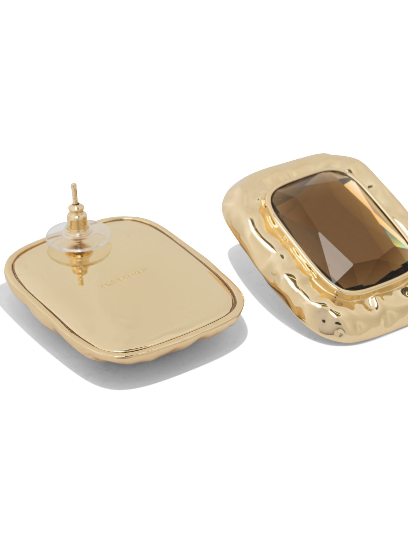 SELF-PORTRAIT Geometric Mini Earrings with Amber Crystal Center