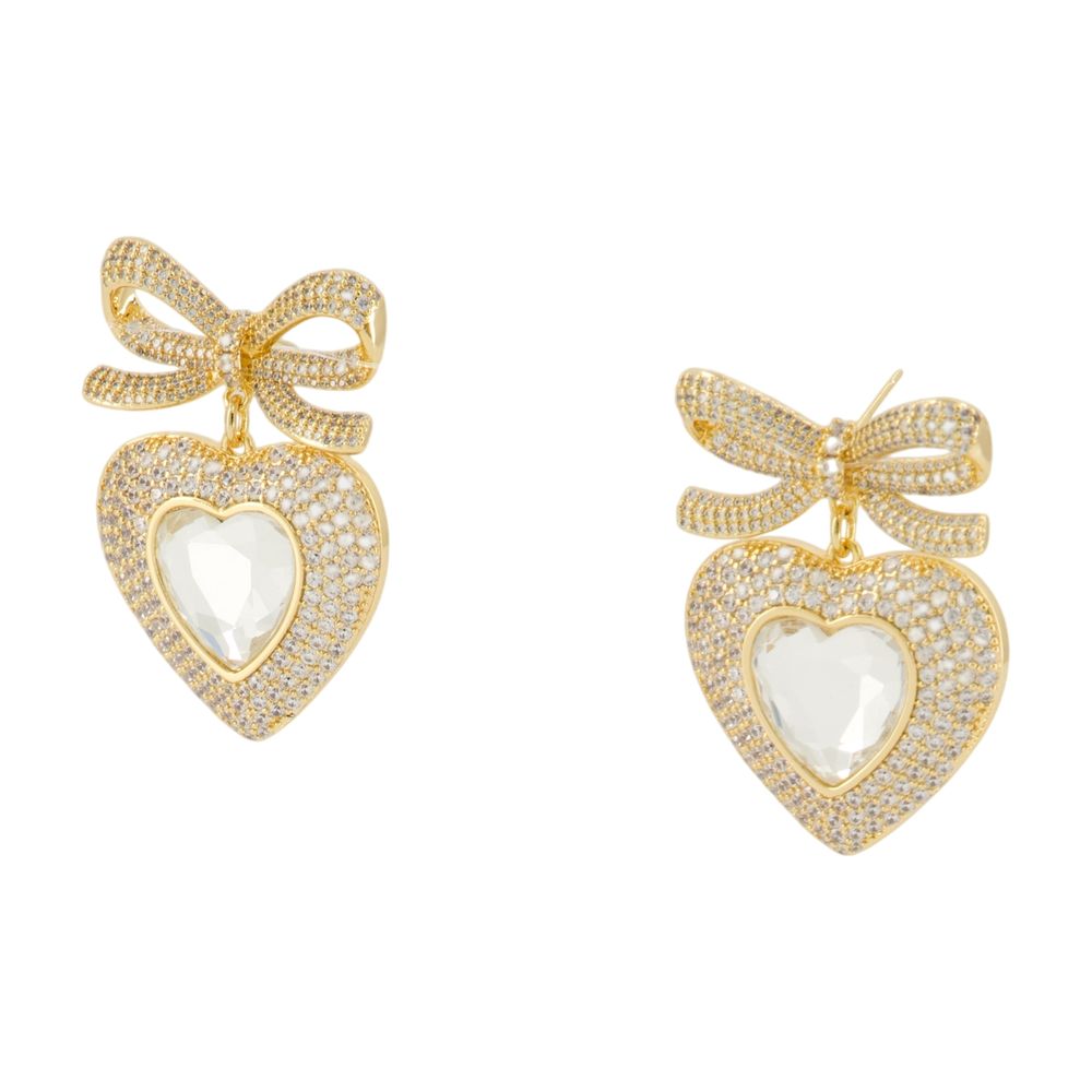 SELF-PORTRAIT Mini Bow Crystal Heart Earrings