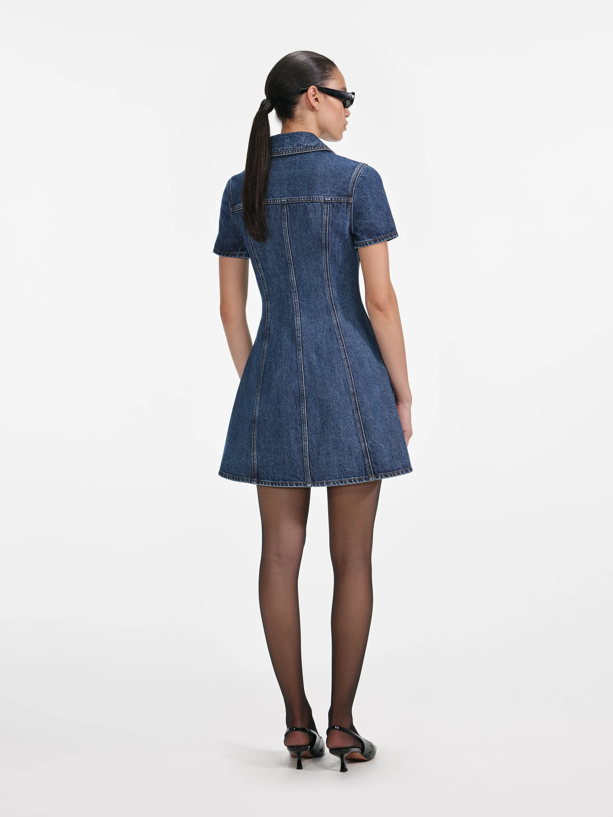 SELF-PORTRAIT Denim Mini Dress with Button Closure - Size 6