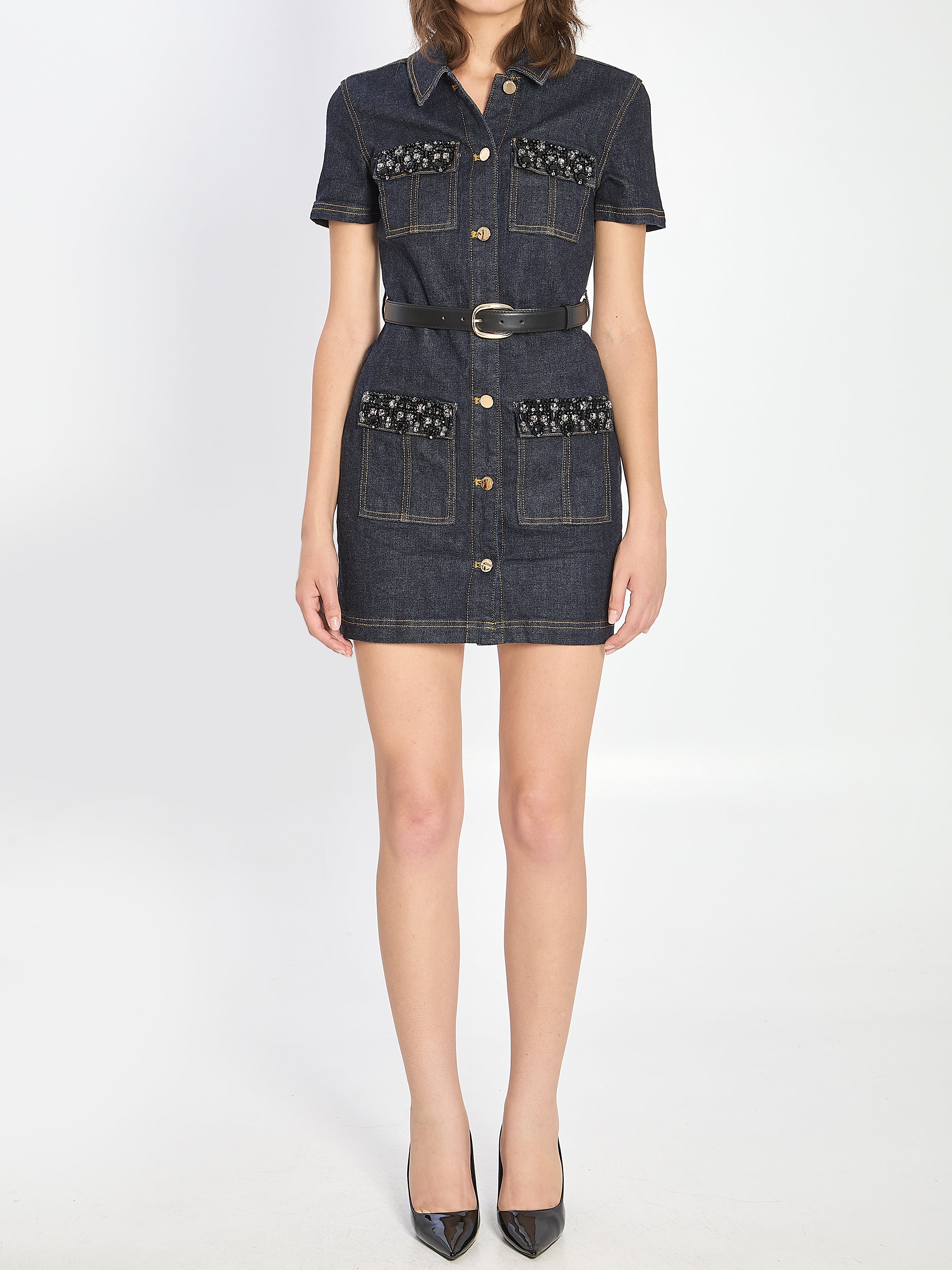 SELF-PORTRAIT Slim Fit Denim Mini Dress