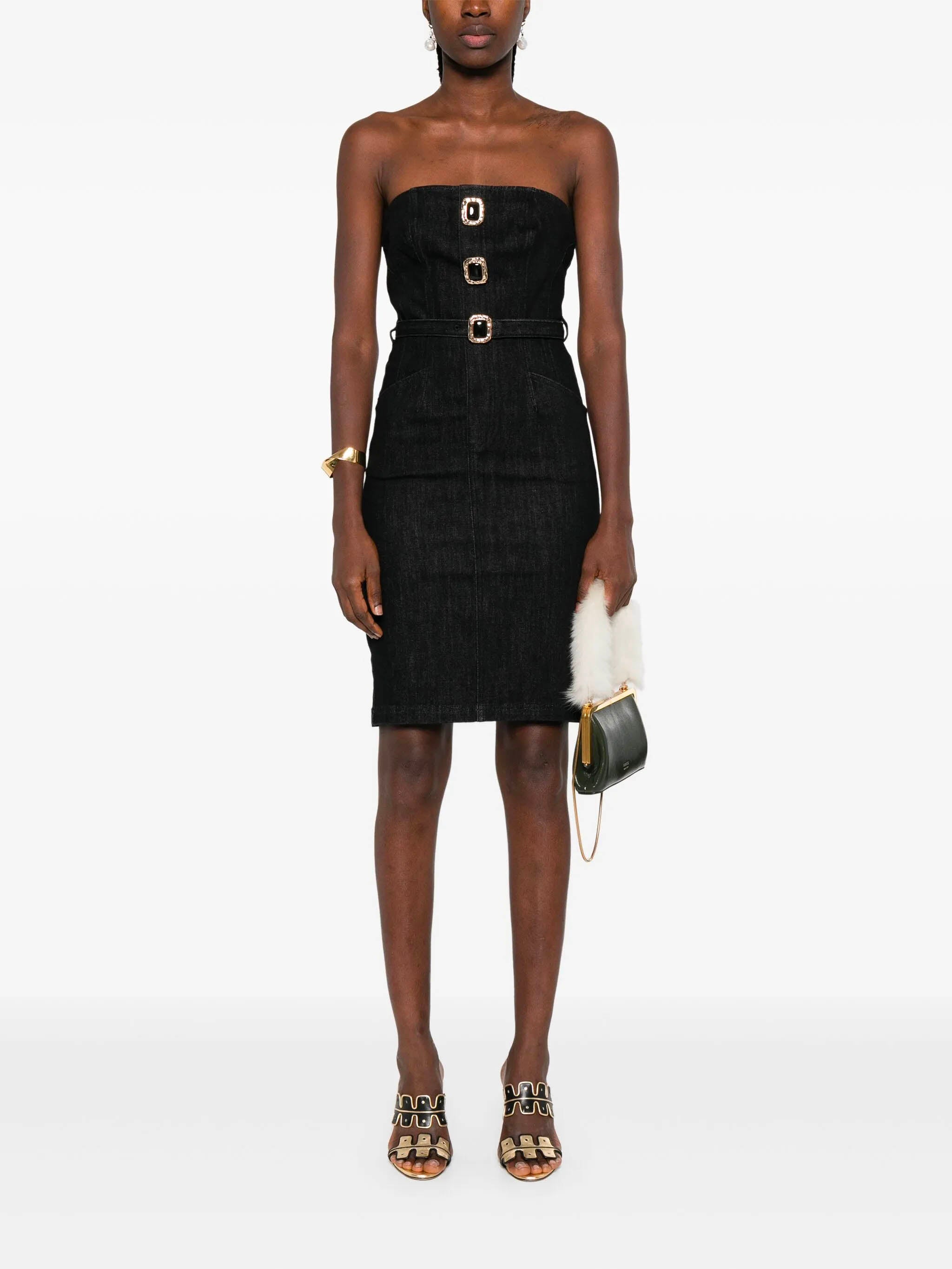 SELF-PORTRAIT Denim Bandeau Midi Dress Size 6