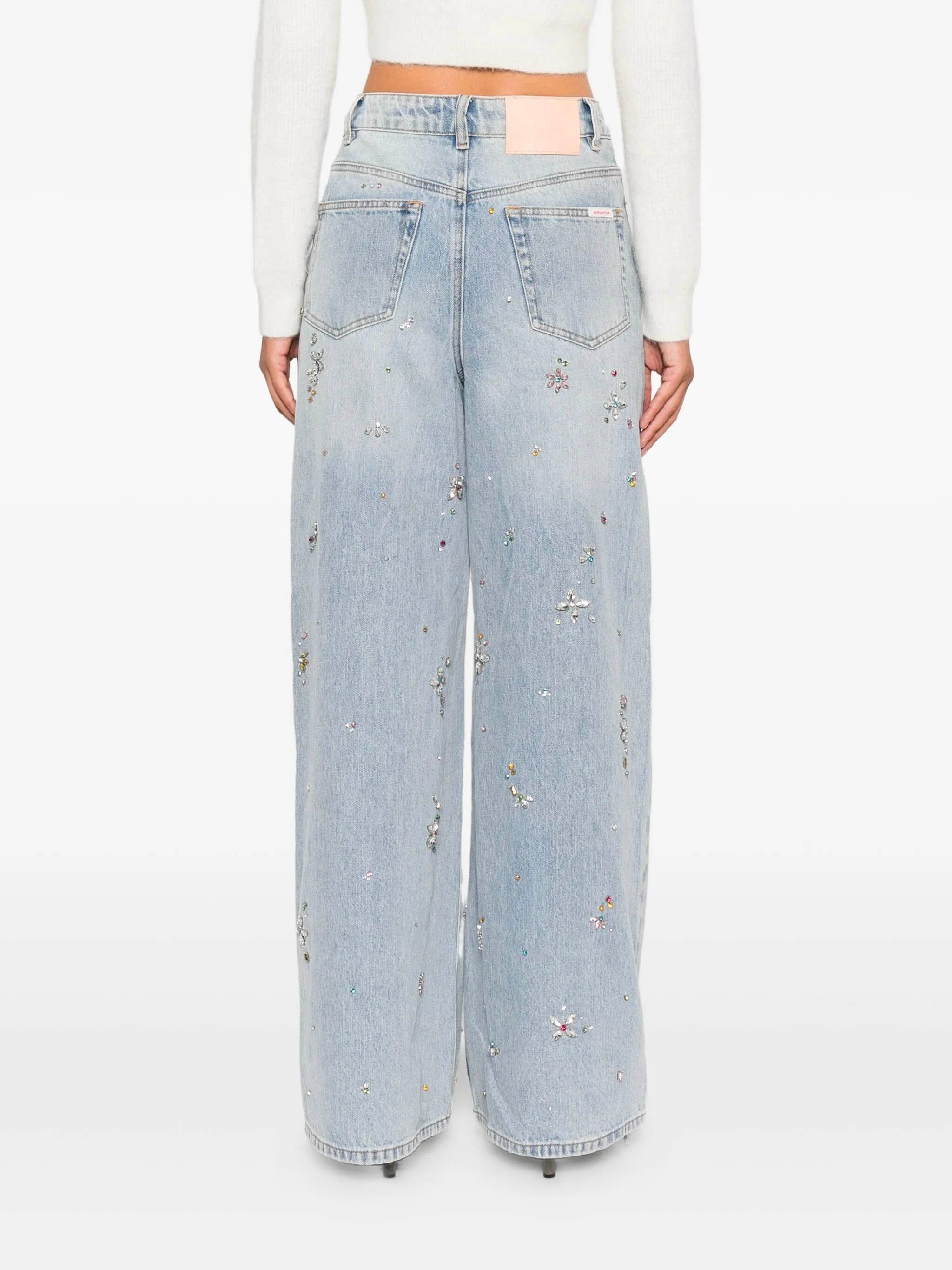 SELF-PORTRAIT Embellished Wide-Leg Jeans - Size 27