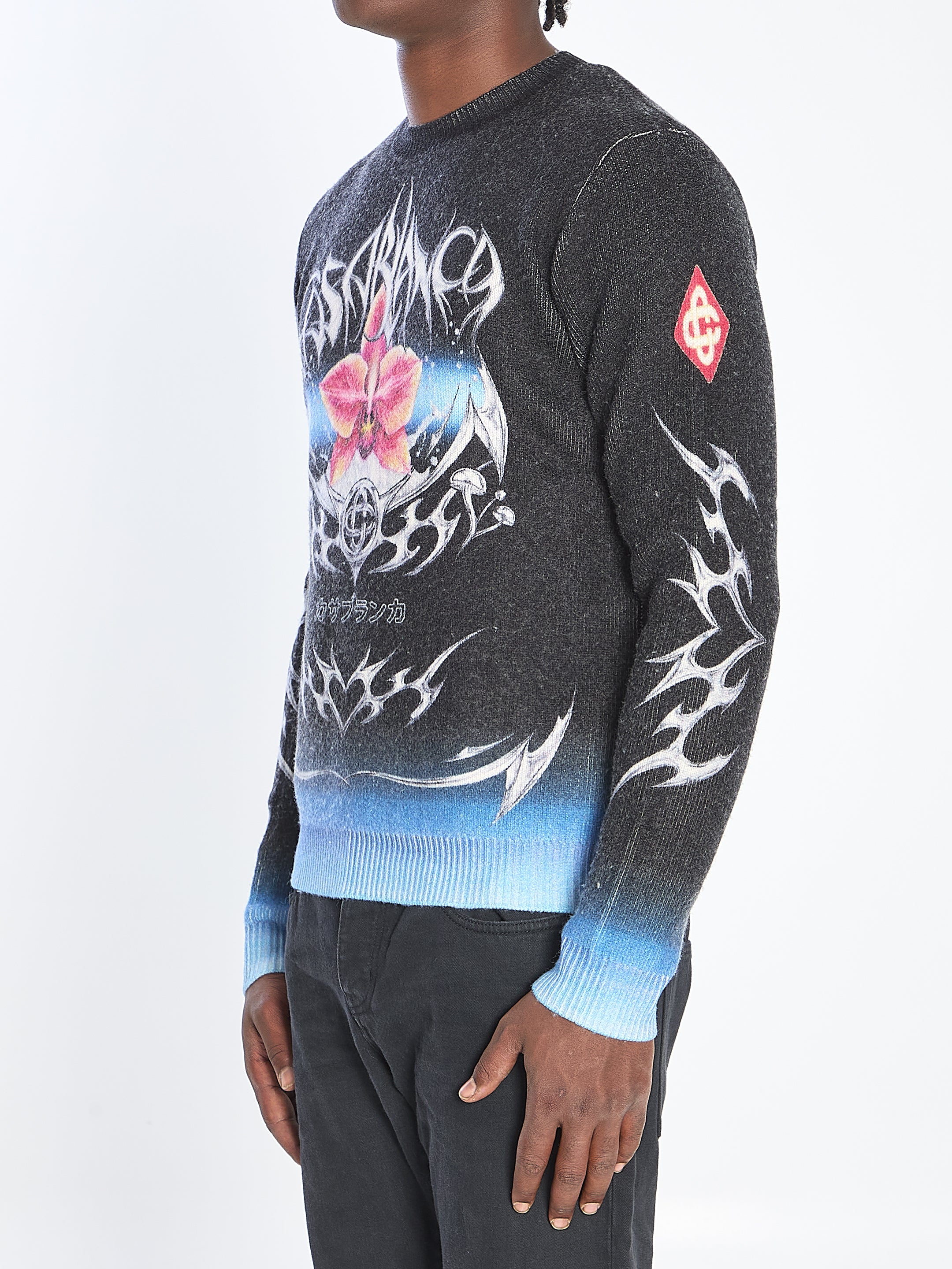 CASABLANCA Crew Neck Sweater with Blades Print - Regular Fit