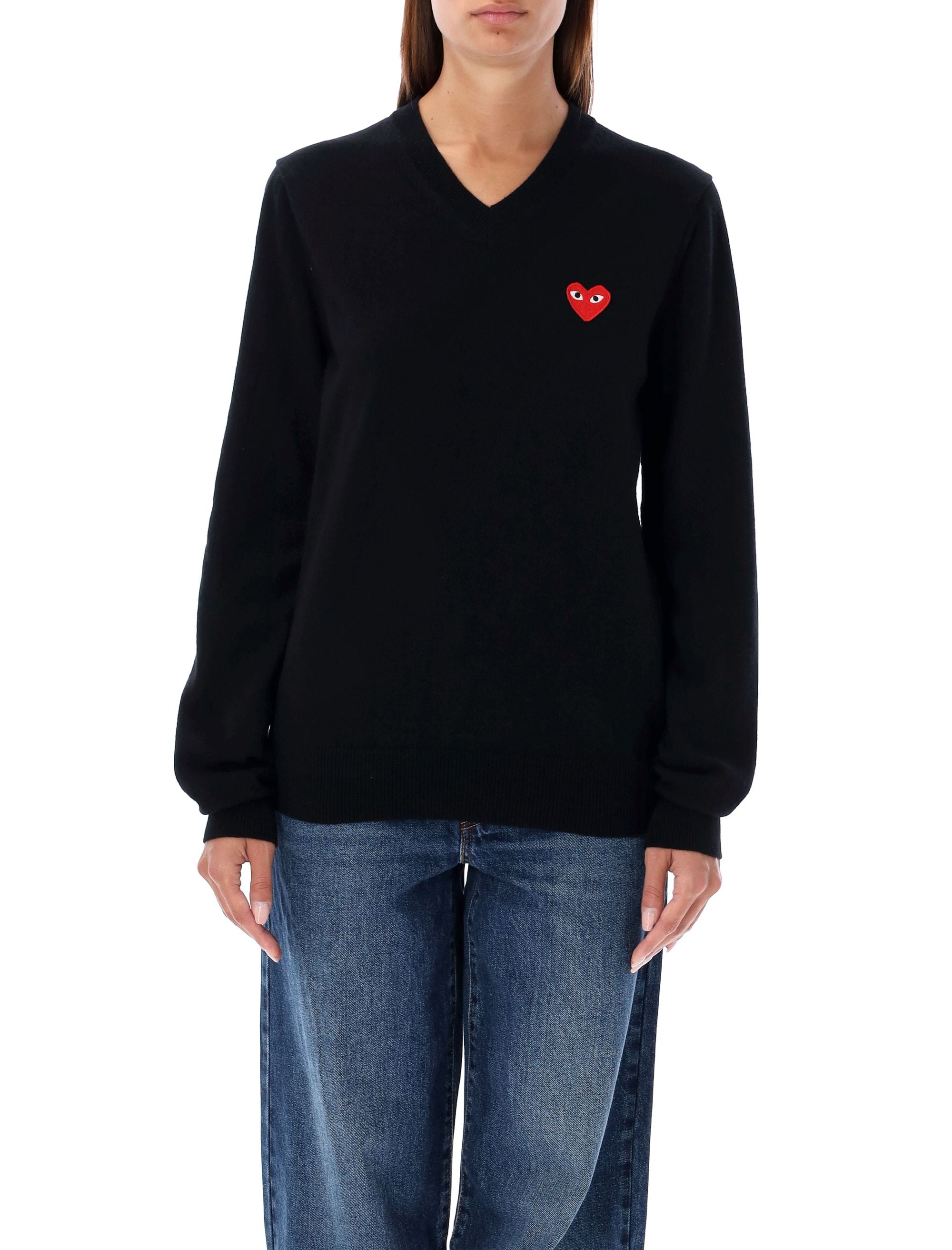 COMME DES GARÇONS PLAY Heart Patch V-Neck Sweater - Sizes S & L