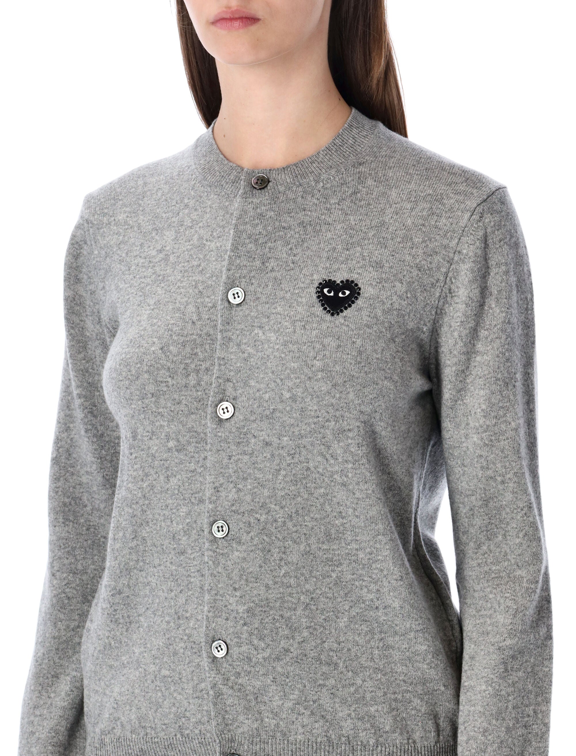 COMME DES GARÇONS PLAY Men's Wool Cardigan with Crystal Heart - Size S