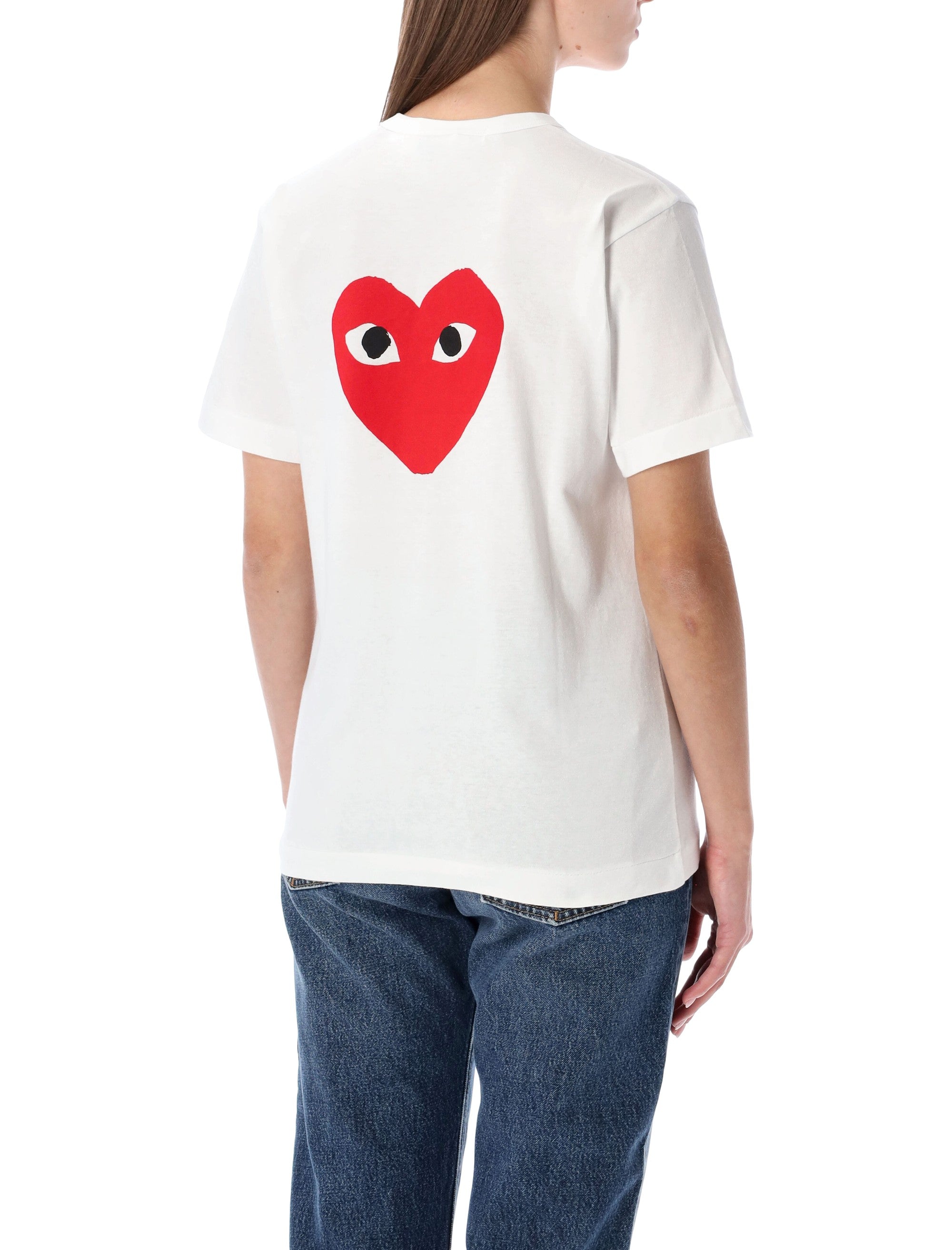 COMME DES GARÇONS PLAY Minimalist Cotton T-Shirt with Double Heart - Size S