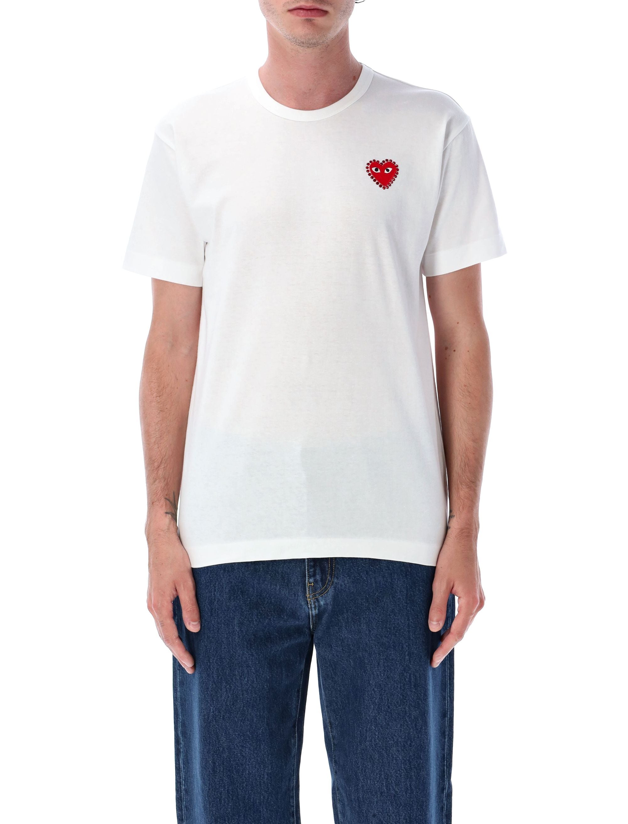 COMME DES GARÇONS PLAY Men's Rhinestones Heart Mini T-Shirt